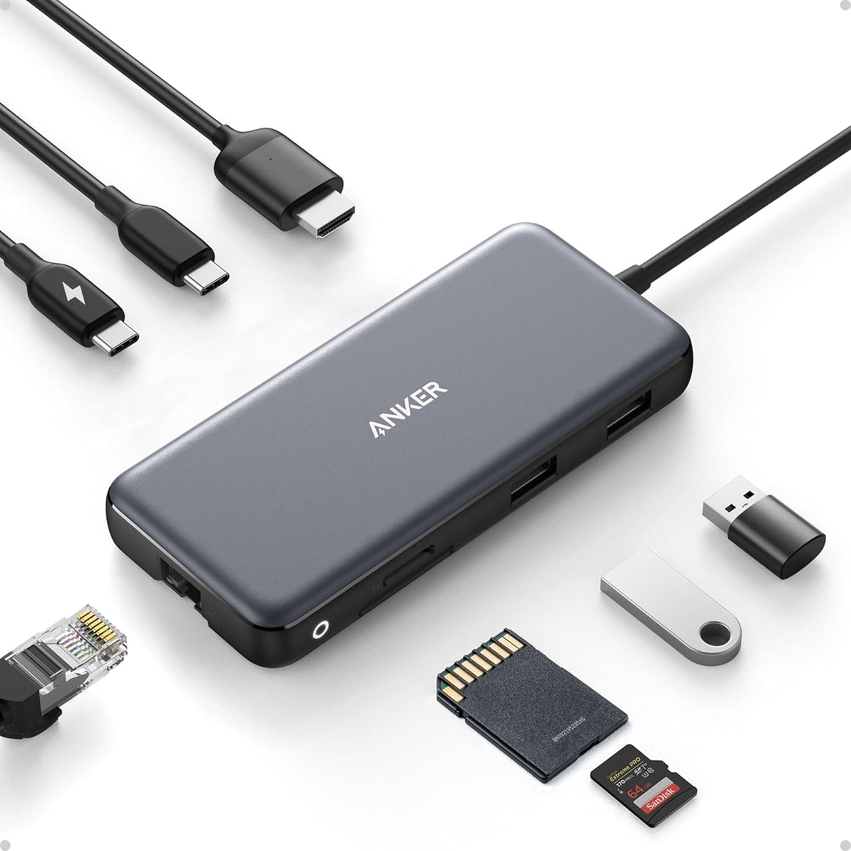 Anker USB-C Hub, 8-in-1 Multiport Ethernet Adapter with 4K@60Hz HDMI Port | 85W Max PD, 10Gbps USB-C & 2 USB-A Data Ports, microSD/SD Card Reader, for USB C Laptops, MacBook Pro, XPS, iPad and More