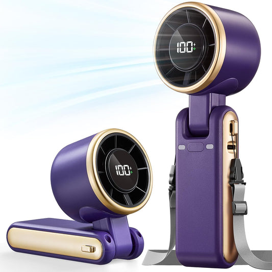 Portable Handheld Turbo Fan - 5 Gear High Speed 4000mAh Rechargeable Mini Personal Hand Fan Blow Cold Air, Battery Operated Travel Essentials, Beach Vacation, Gifts for Women, Men (Purple)