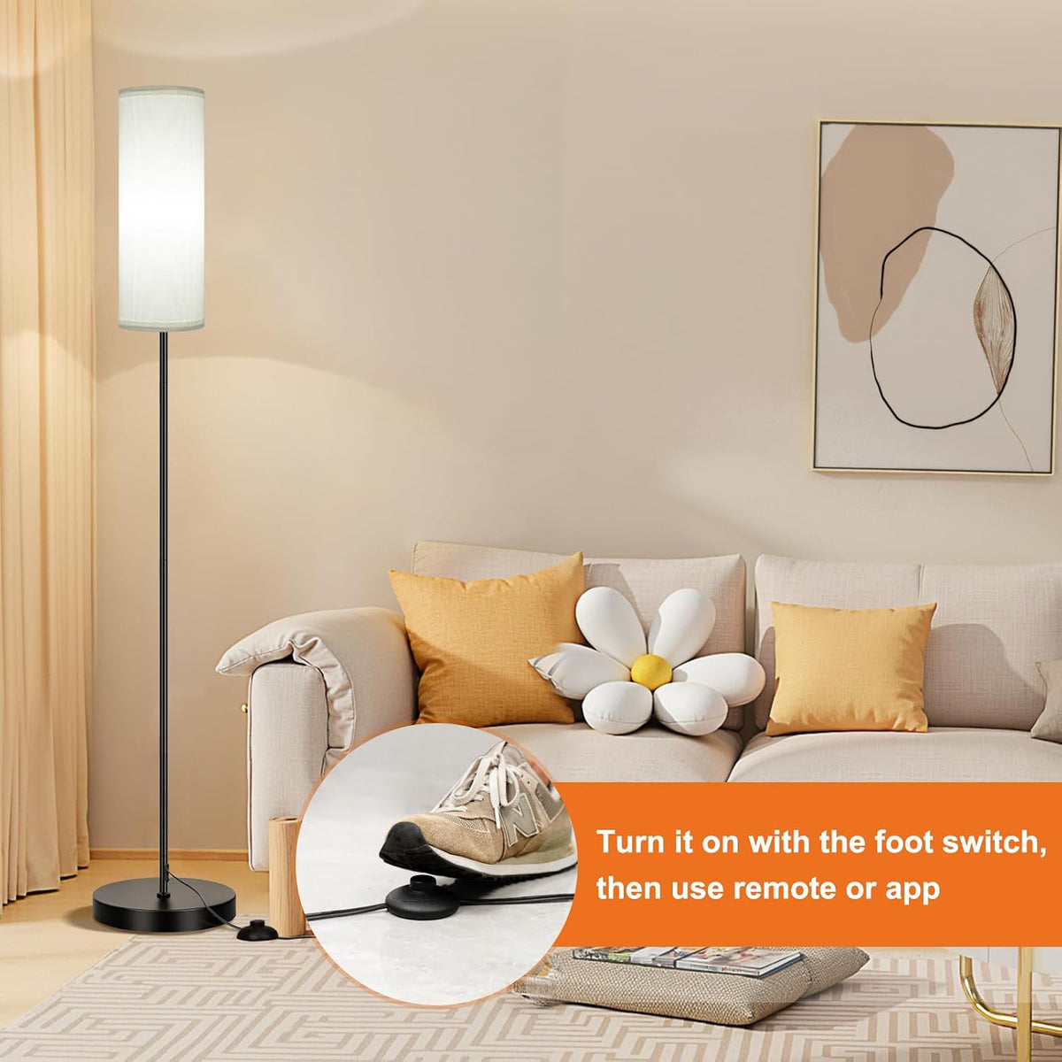 FRIDEKO HOME 2 Pack Floor Lamps for Living Room, 9W 800LM Bulbs White Shade