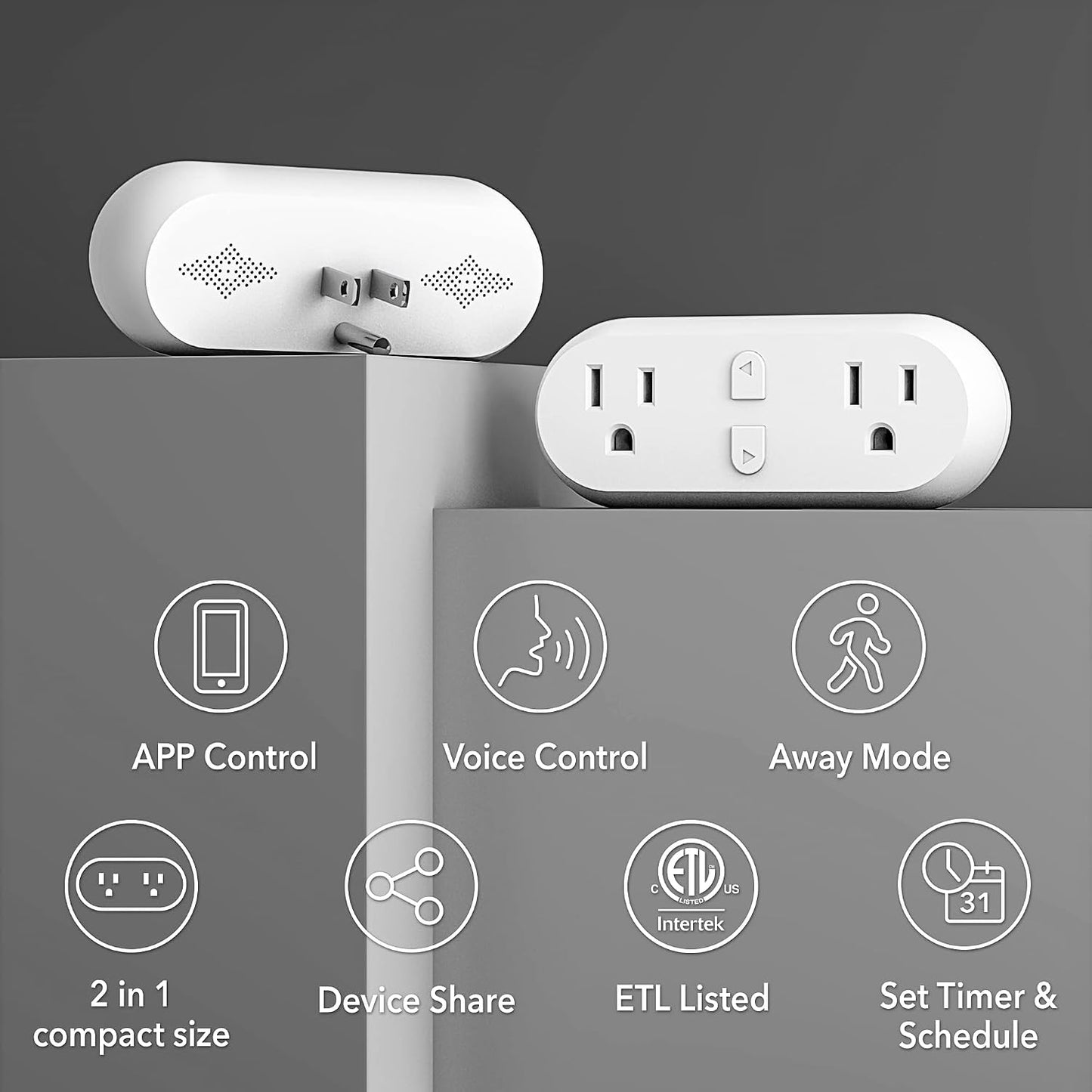 HBN Dual Smart Plug,WiFi Socket Plug Timer Work with Smart Life,2.4GHZ Only | Alexa, Google Home Assistant, Remote Control with Timer Function, No Hub Required, ETL Certified,1875W/15A,2-Pack