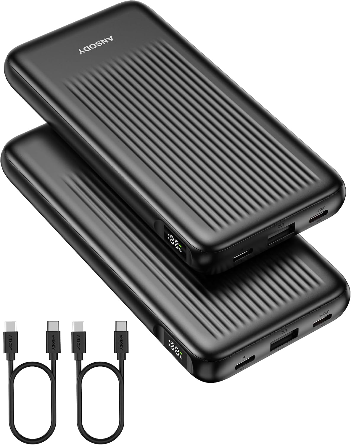 2-Pack Power Bank, 10000mAh 22.5W Fast Charging Portable Charger | Travel Essential, 2 Outputs & 2 Inputs, Slim USB C Digital Display Battery Pack for iPhone Galaxy iPad Tablets, Black & Black