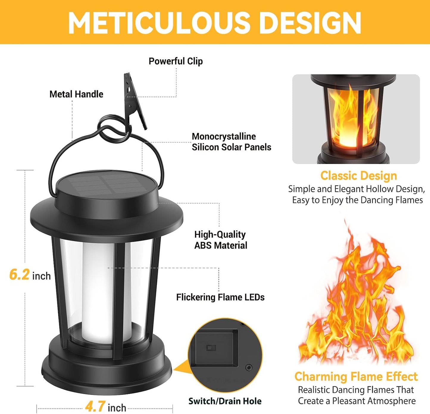 Solar Lanterns Outdoor Waterproof, Upgraded Flickering Flame Solar Lights Outdoor, Solar Powered Lanterns Decorative, Hanging Solar Lantern for Garden Yard Patio Path Porch Tree Decor 2 Pack
