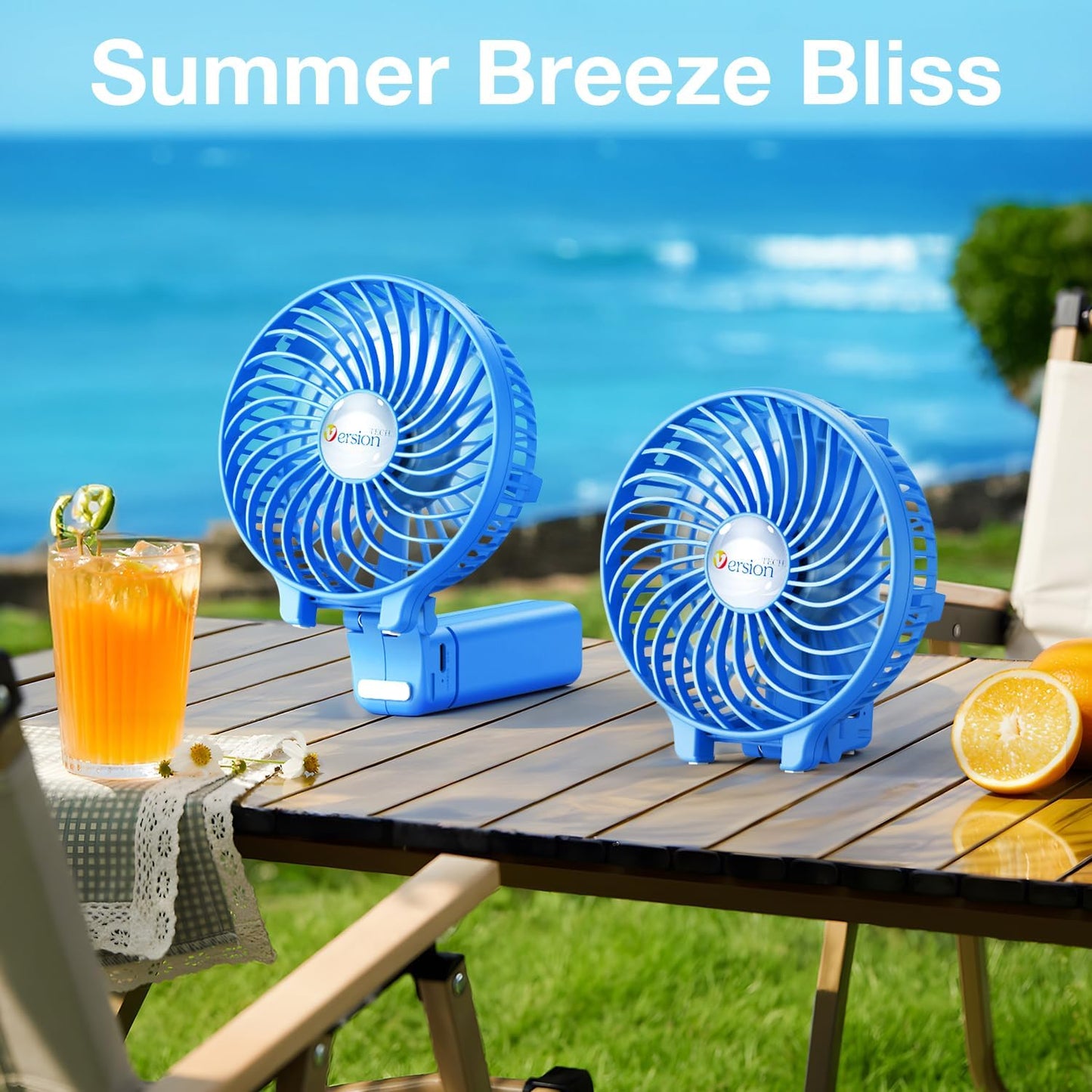 VersionTECH. Portable Handheld Fan, Powerful+Durable+180° Foldable, Mini Hand Fans with USB Rechargeable Battery Operated Cooling Accessories for Personal Use, Travel, Office Blue