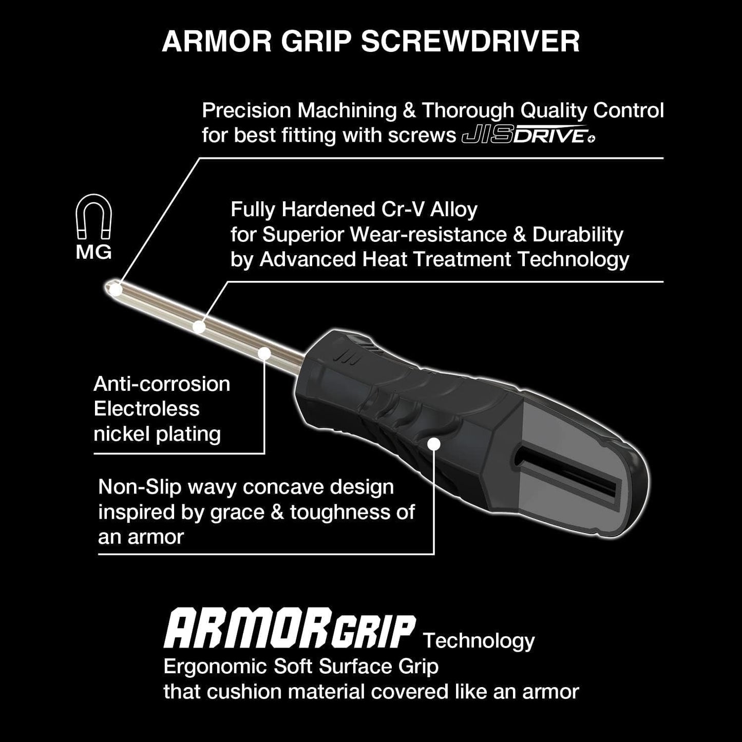 VESSEL ARMOR GRIP JISDRIVE Screwdriver 4PC. Set