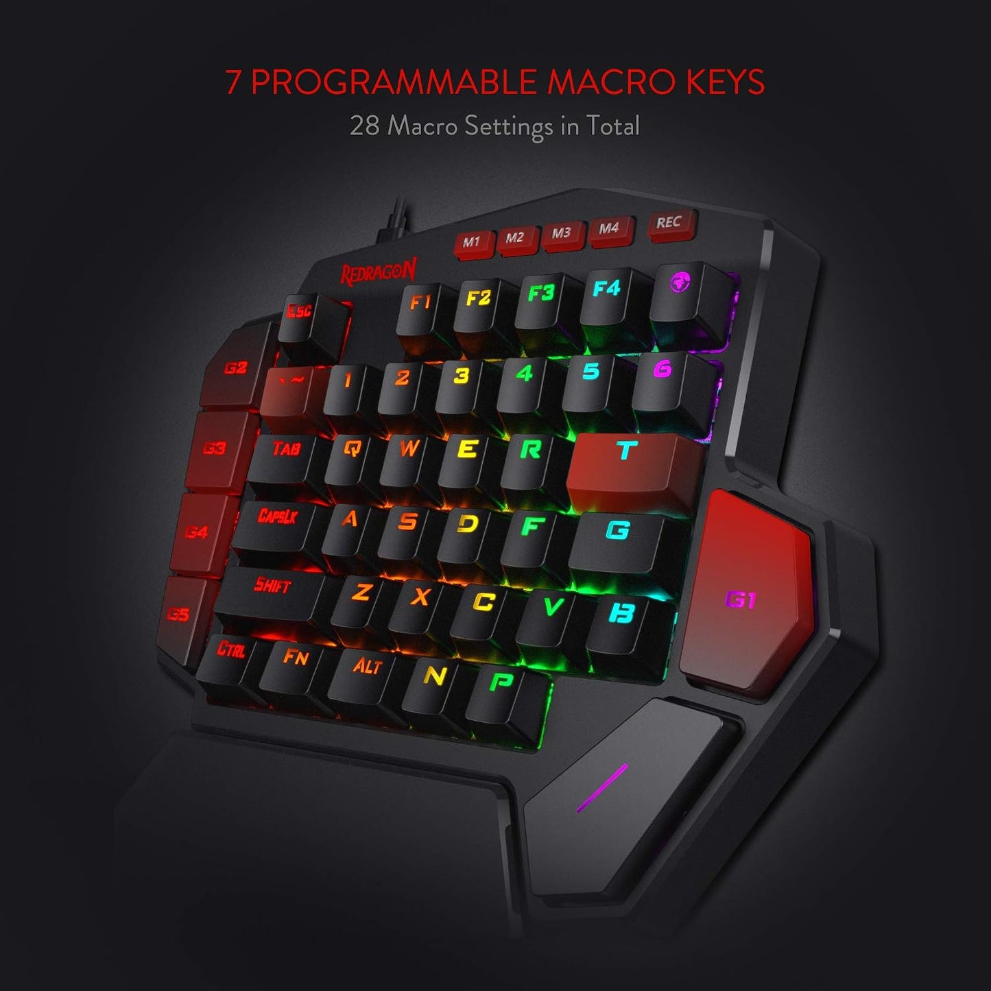 Redragon K585 Wired One-Handed RGB Gaming Keypad, Tactical 42-Key Layout | On Board 28 Combo Slots 4 Profiles Keyboard, USB Pass-Through Port, 16.8M Colors, Swap-Ready Socket, Detachable Wrist Rest