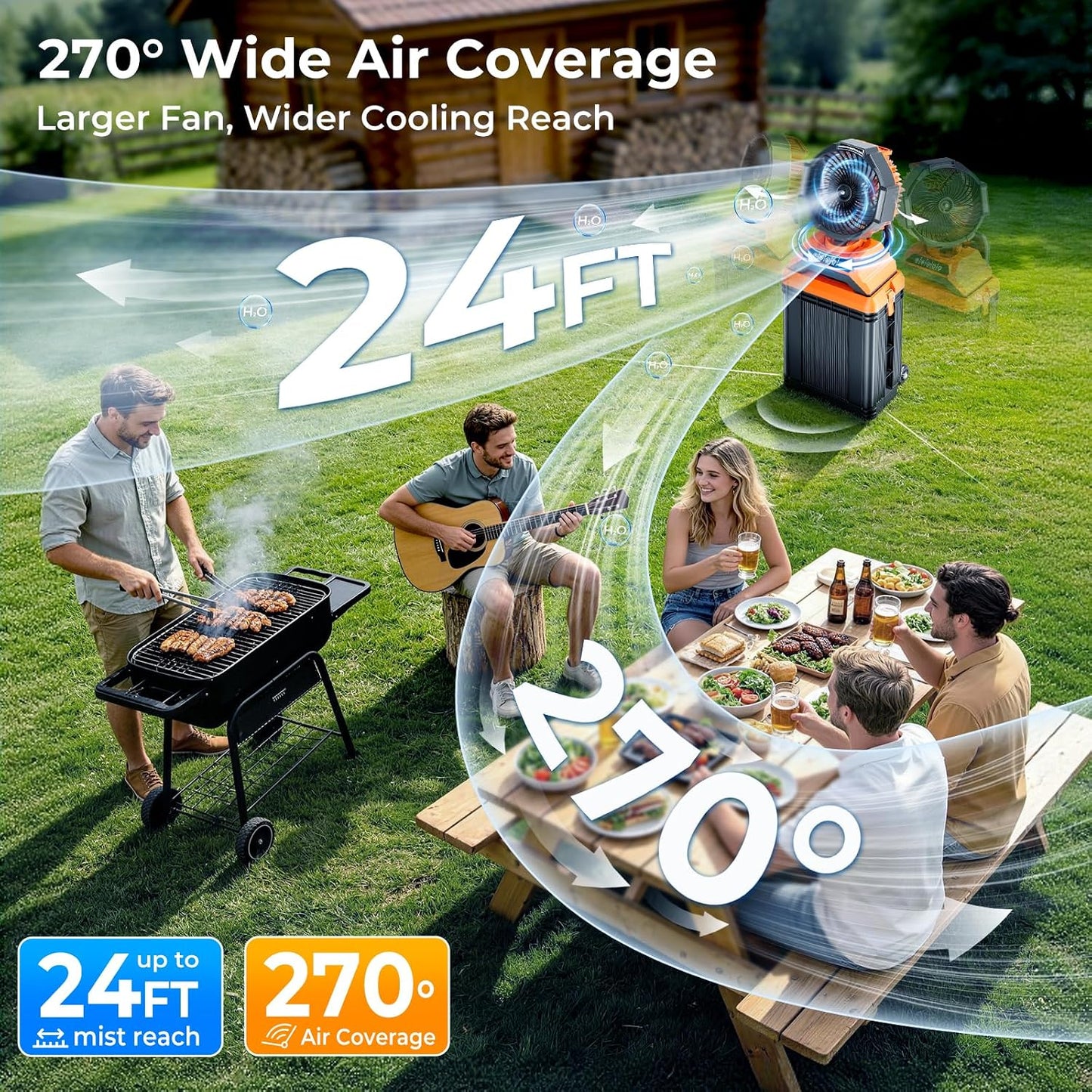 40000mAh Portable Misting Fan, 62H Max Runtime Rechargeable Mister Fan with 15L Bucket, Retractable Handle, Wide-Angle Oscillating Mist Fan for Outside Patios Golf Sports Camping Essentials
