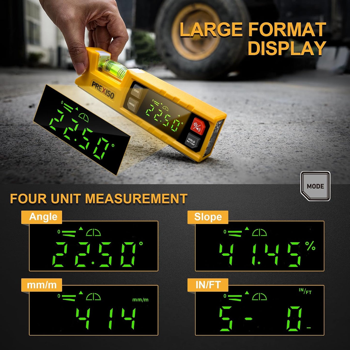 PREXISO Digital Level & Digital Protractor, 7" Angle Finder 0-90° & 0-180° | Electronic Bubble Inclinometer with Magnetic V-Groove & Audio Indicator for Woodwork, Saw & Home Drainage Leveling