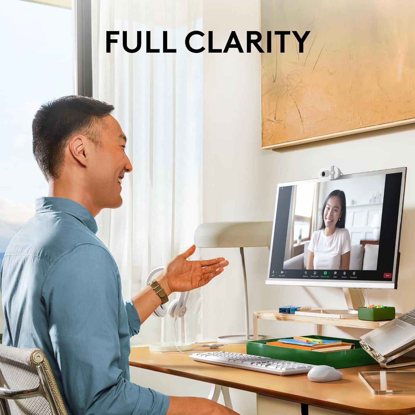 Logitech Brio 100 Full HD 1080p Webcam for Meetings and Streaming, Auto-Light Balance, Built-in Mic, Privacy Shutter, USB-A, for Microsoft Teams, Google Meet, Zoom and More - Off White (Renewed)