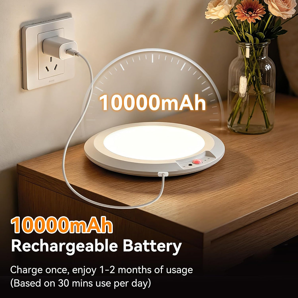 10000mAh Rechargeable Ceiling Light, Battery Operated Motion Sensor Closet Light with Remote, 3 Color Temperatures Dimmable Magnetic Mount for Closet Shower Hallway (1)