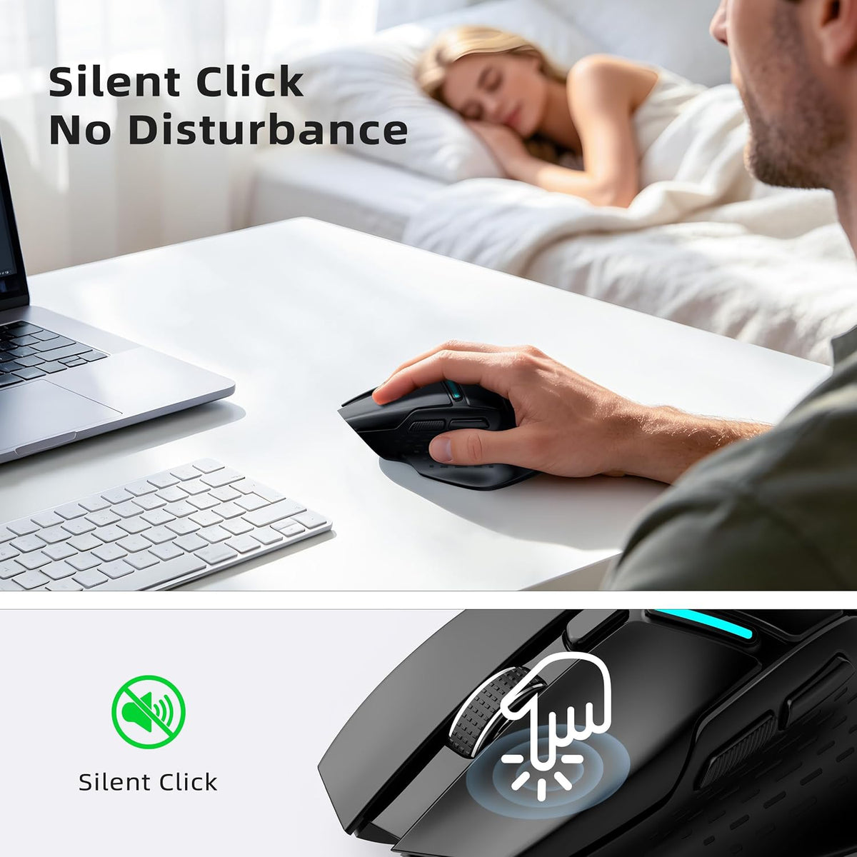 Uineer Wireless Gaming Mouse, Tri-Mode Bluetooth, USB-A Wired and 2.4G | Switch among Bluetooth 5.0, 2.4G wireless and USB-A wired modes; up to 12800 DPI.