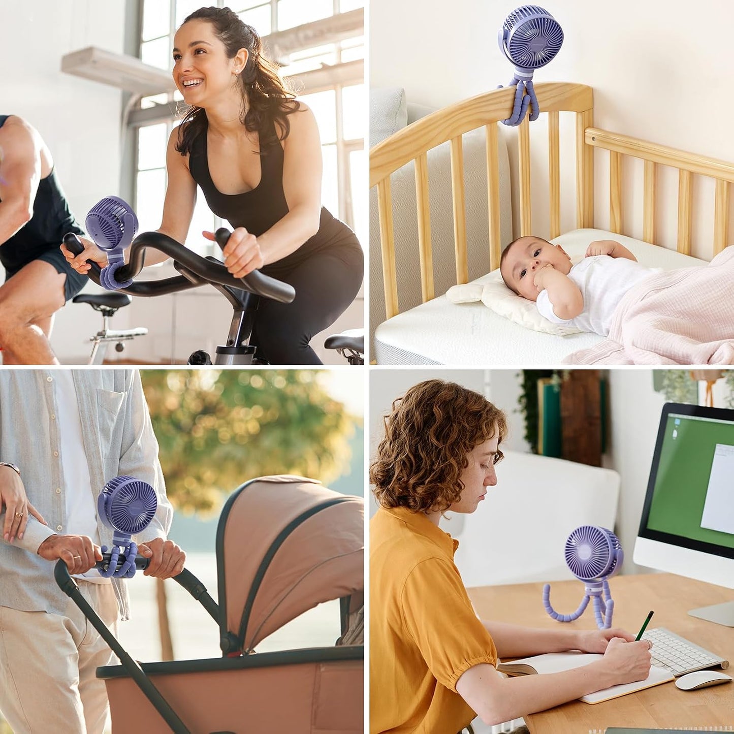 Momcozy 8000mAh Portable Stroller Fan, 27H Ultra-long Battery Life | Detachable 4 Speed 360°Rotate LED Night Light with 2 Modes, USB Rechargeable Handheld Cooling Fan for Travel/Car Seat/Bedroom