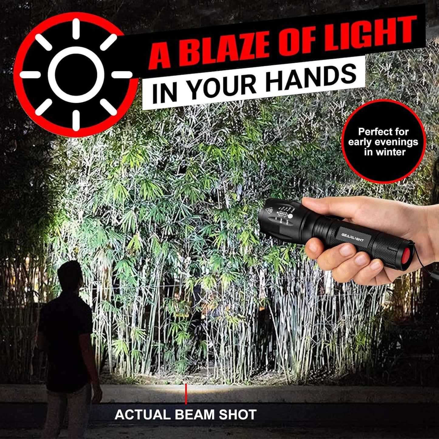 GearLight LED Flashlight Bright, Zoomable Tactical Flashlights with High Lumens and 5 Modes for Emergency and Outdoor Use -Camping Accessories -S1000 - S1000-1 Pack, (Batteries Included)