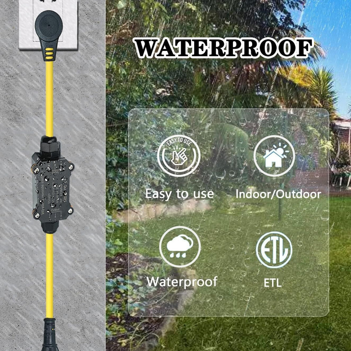 Outdoor Wireless Remote Control Outlet Plug,AC110V Waterproof Remote Control Power Switch,AC110V/120V/250V/20A Heavy Duty Smart Outlet,164FT Range,Suitable for Lamps,Electrical Equipment,etc
