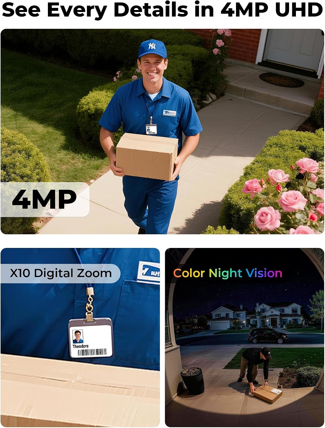 Security Cameras Wireless Outdoor 5G& 2.4G, No Subscription, 2 Cam-Kit,4MP Solar Powered Home Security Cameras System With 360°PTZ,128GB Local Storage,Color Night Vision WiFi Cameras for Home Security