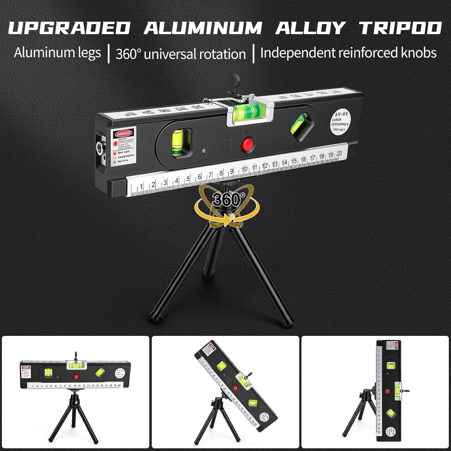 4-in-1 Laser Level 3 LED Modes Light 3 Torpedo with Tripod Magnetic | Multifunctional Torpedo Laser Level,100Ft Alignment Point,30Ft Leveling Line Laser,Hanging Picture Level Tool,Home Renovation