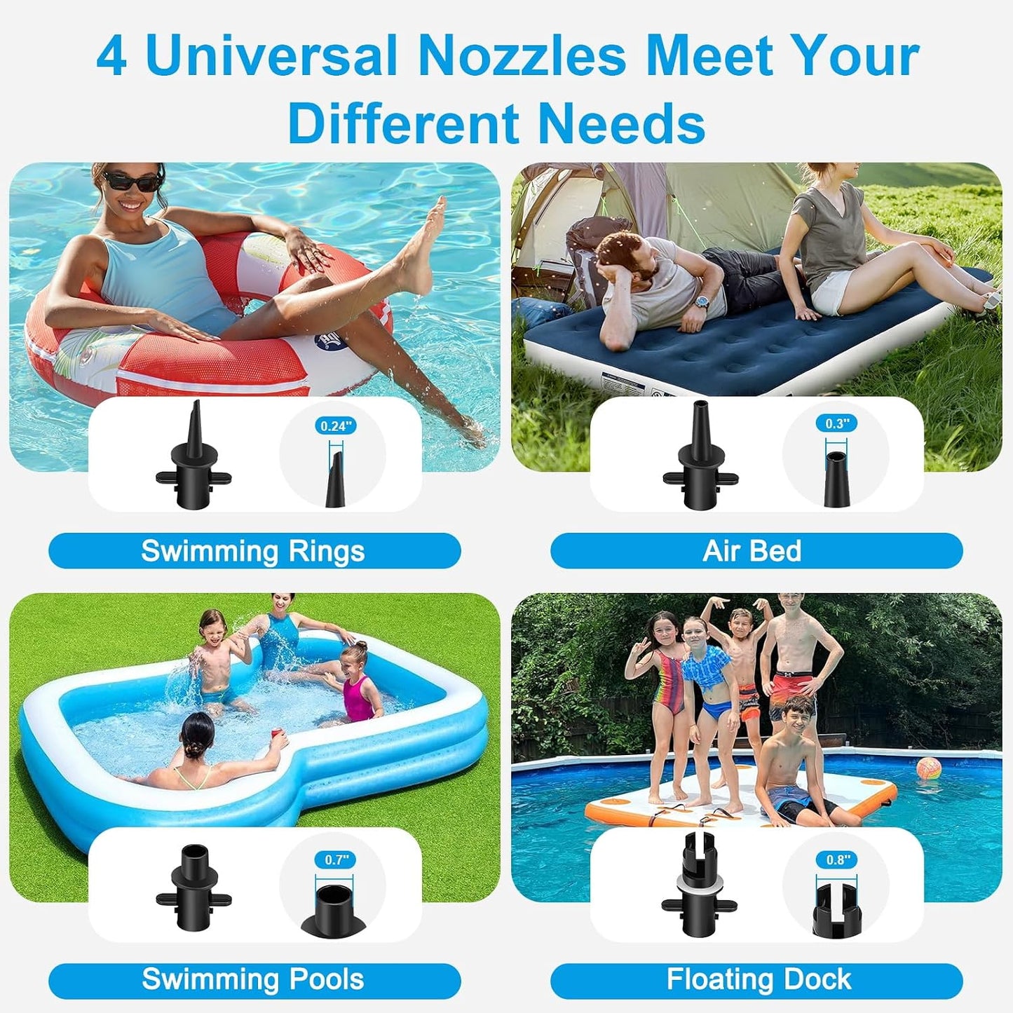 VOFiTNY Electric Air Pump for Inflatables 600W Air Mattress Pump,Portable Bed Pump for Gymnastics Mat Pool Toy Float Raft Airbed Quick Inflate/Deflate with 4 Nozzles 110-120V AC