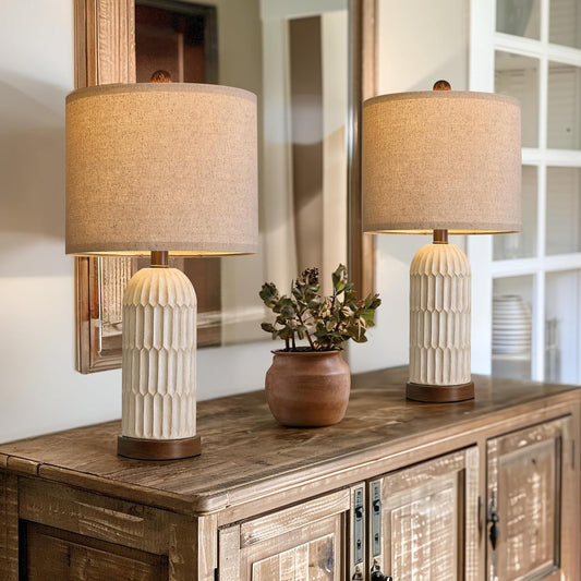 22" Bedside Table Lamps Set of 2, Farmhouse Lamp with USB A+C, Brown | Vintage Nightstand Lamp for Bedroom, Retro Design, Home decor for living Room, Nursery, Home Office, End Side table, Hallway