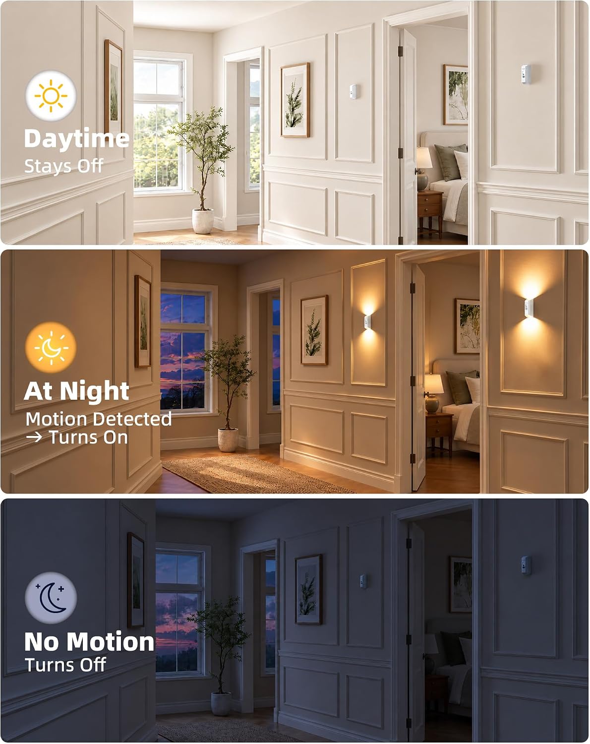 EZVALO Motion Sensor Wall Light with Remote Control, Wireless Wall Lamp, 3 Color Temps, Dimmable, Magnetic, LED Indoor Rechargeable Wall Sconce, 4000mAh, for Hallway, Stair, Bedroom, Renters