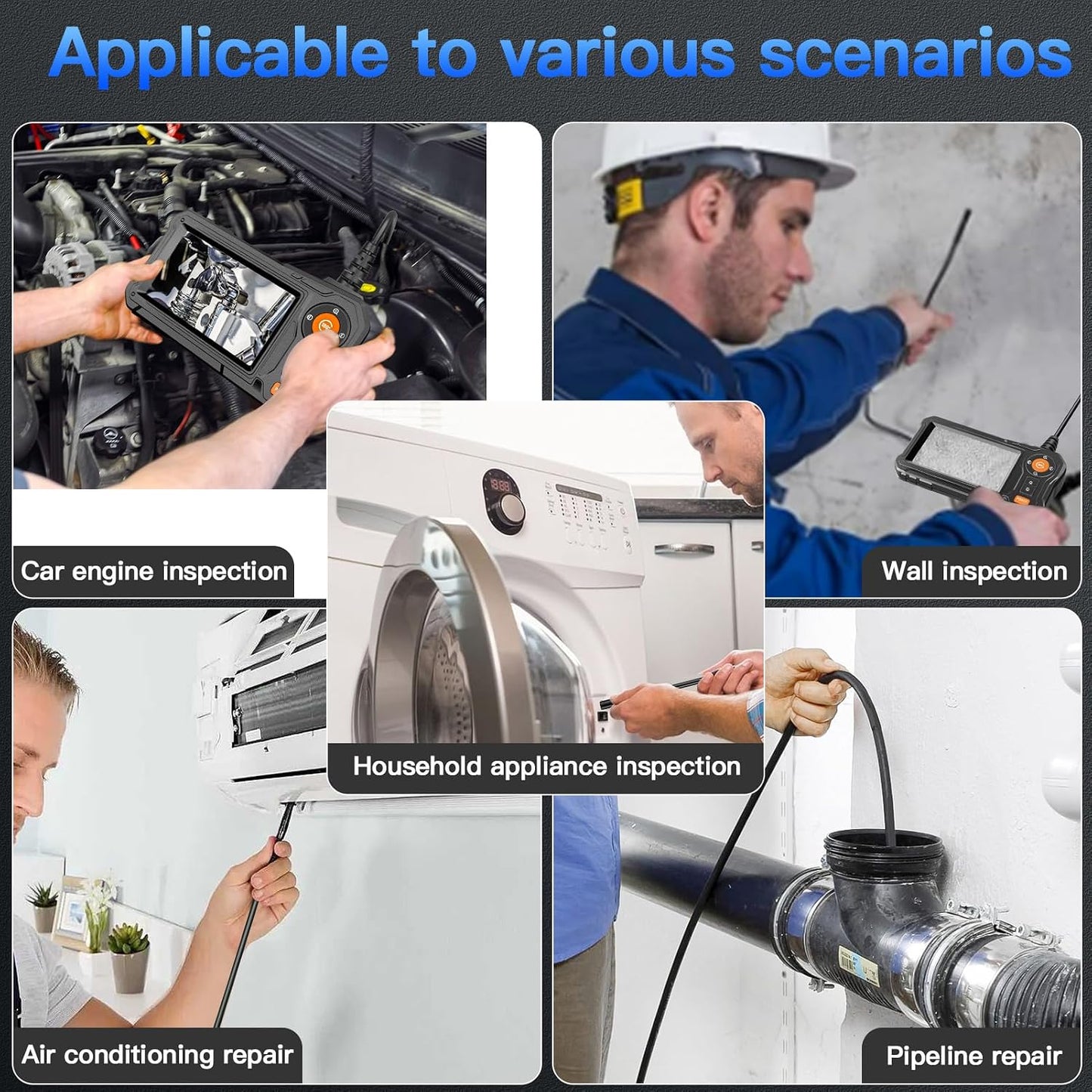 Endoscope Camera with Light for Mechanic Automotive HVAC Wall Inspection | 8 Adjustable LED,4.3" HD IP67 Waterproof Snake Borescope,16.5ft Cord for Drain,Pipe,Plumbing Repair Tools,Gifts for Men