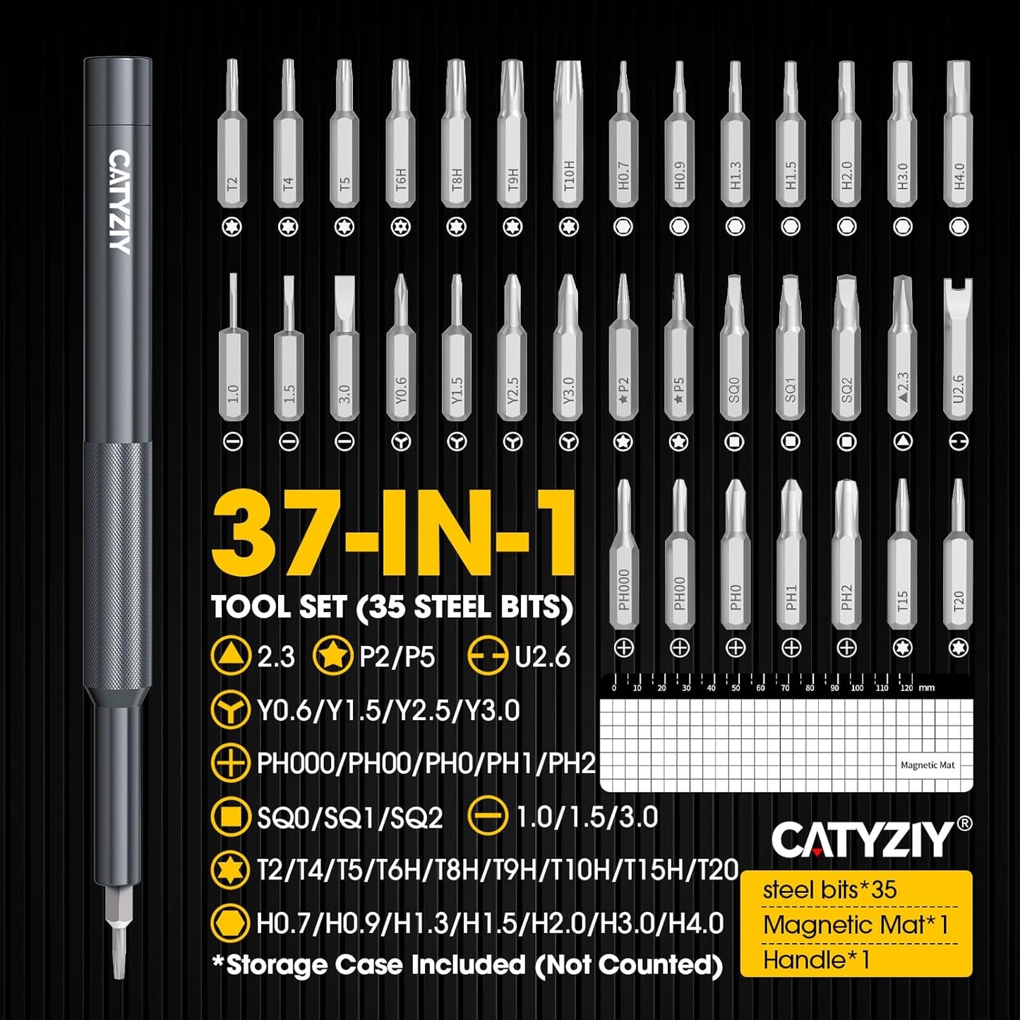 37-in-1 Precision Screwdriver Set, Magnetic Repair Kit for iPhone | Built for small electronics: Laptops, consoles, watches. Durable steel tips ensure perfect fit; prevent stripping screws.