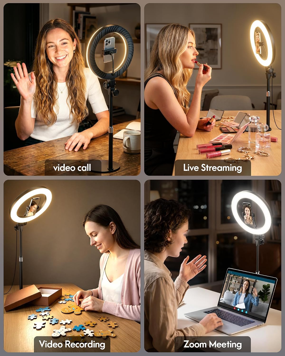 Desk Ring Light with Stand for Computer, Desk Light for Video Recording | 10.5" Video Conference Lighting, Adjustable Circle Light with Phone Holder for Zoom Meeting Video Call Podcast Stream Webcam