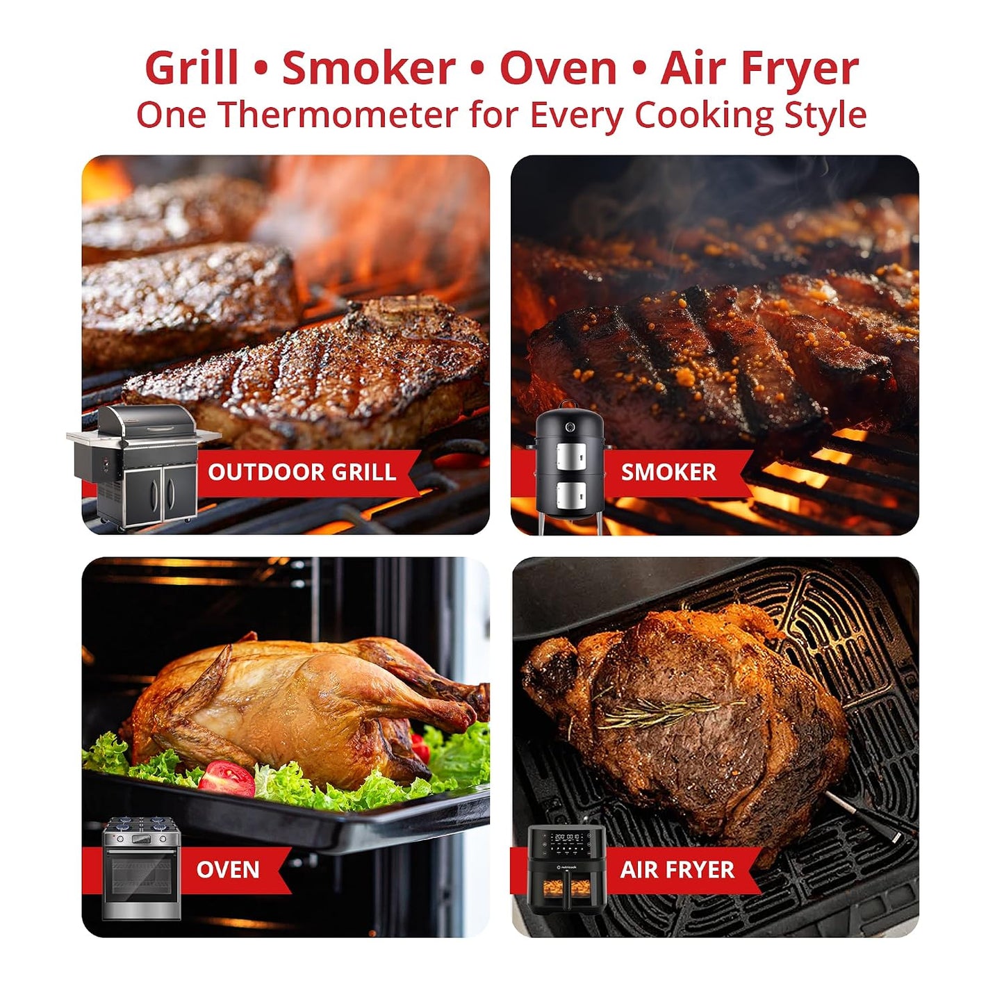 Grill Sync Wireless Meat Thermometer for Grilling, Smoking, Bluetooth | Dual Sensor Probe, Smart App Control for Grill, Smoker, Oven, Air Fryer, Waterproof Probe, USB-C Charging Case, Cooking