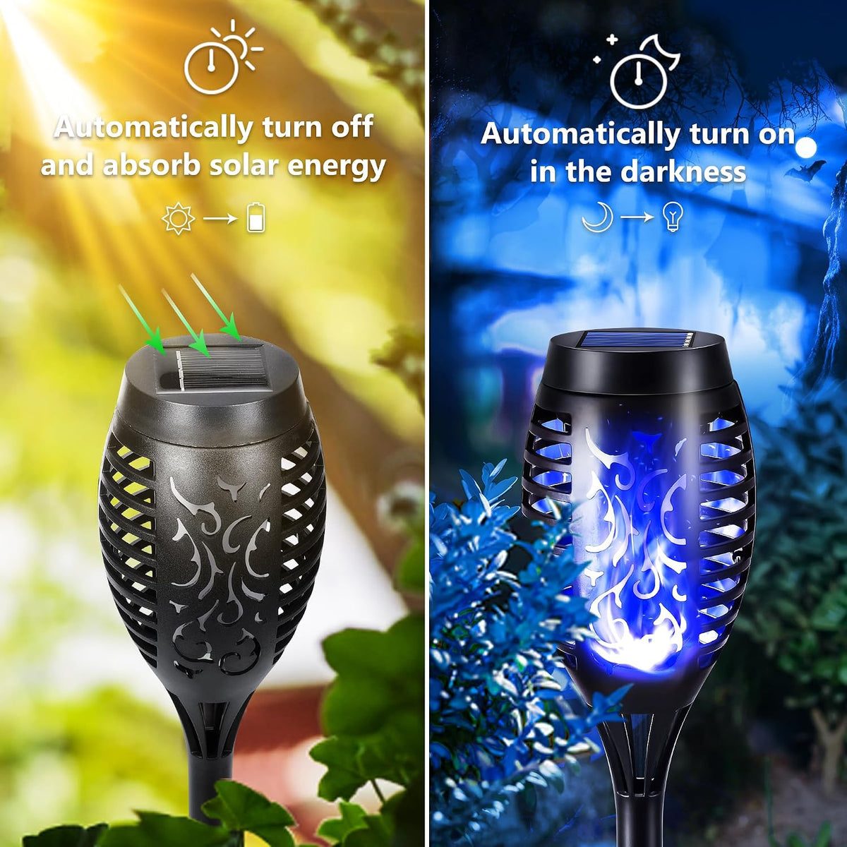 Toodour Solar Torch Flame Lights, 12 Pack Solar Halloween Lights Outdoor | with Flickering Flame, Waterproof Patio Light Landscape Decoration Lighting for Garden Yard Outdoor Halloween Decor - Blue