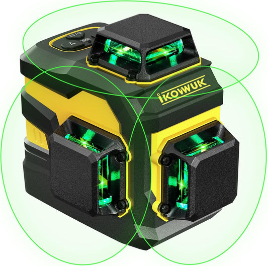 Laser Level with 12 Green Lines, Built-in 5200 mAh Li-ion Battery | 3×360° Full Coverage, for Construction and Picture Hanging