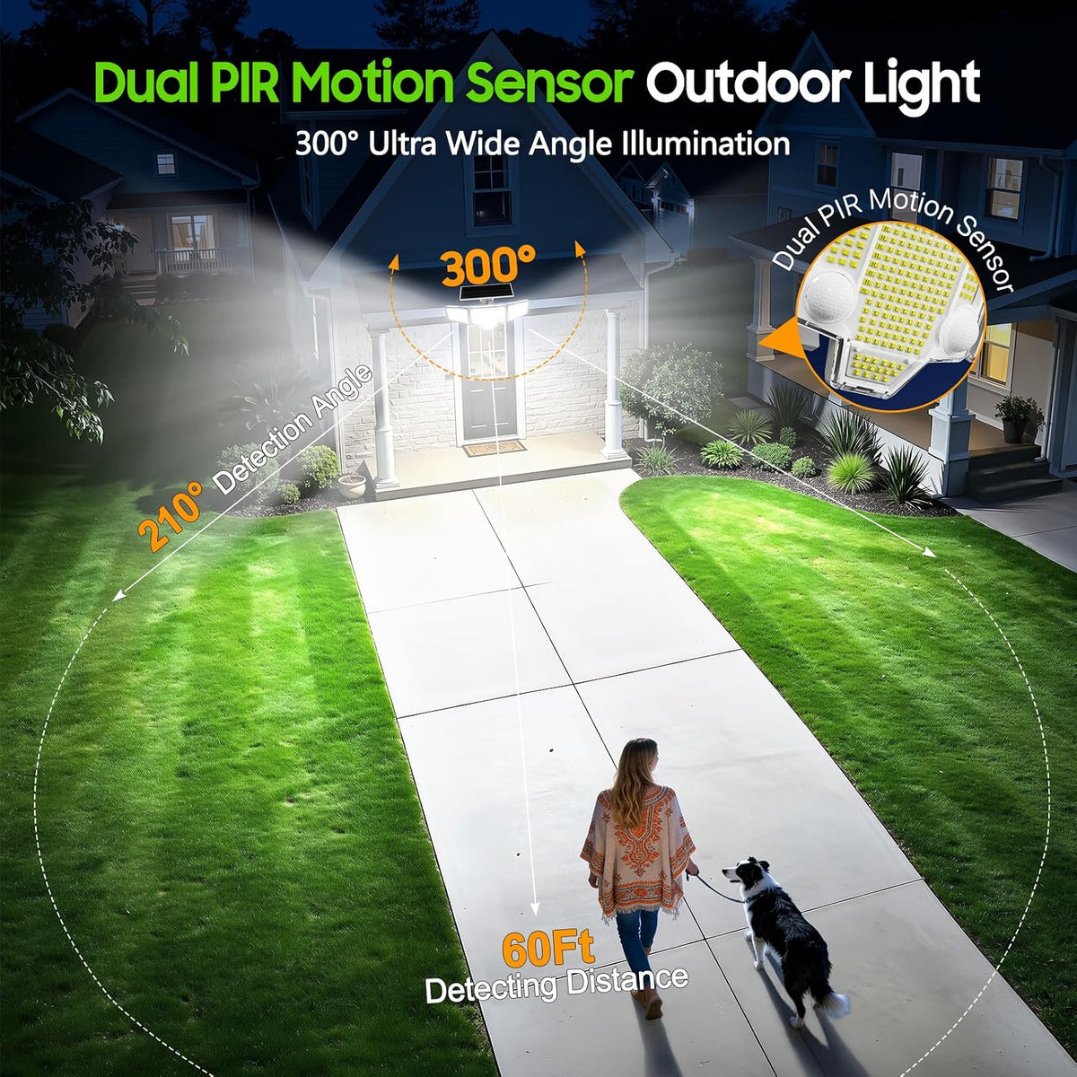 Solar Flood Lights,4000LM Dual Motion Sensor Outdoor Lights, White