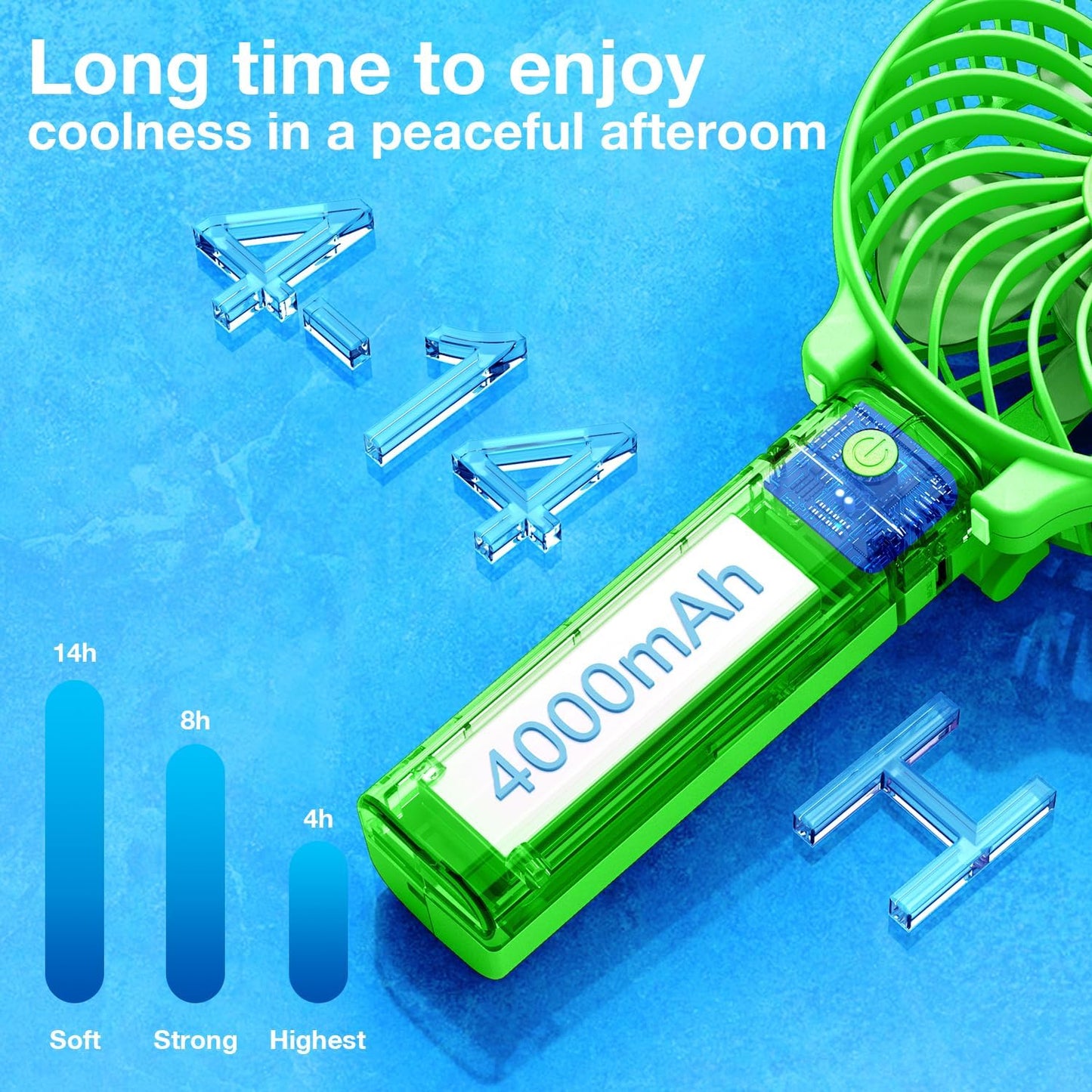 VersionTECH. Portable Handheld Fan, Powerful+Durable+4000mAh+180° Foldable, Mini Table Fans with USB Rechargeable Battery Operated Cooling Accessories for Personal Use, Travel, Office Green