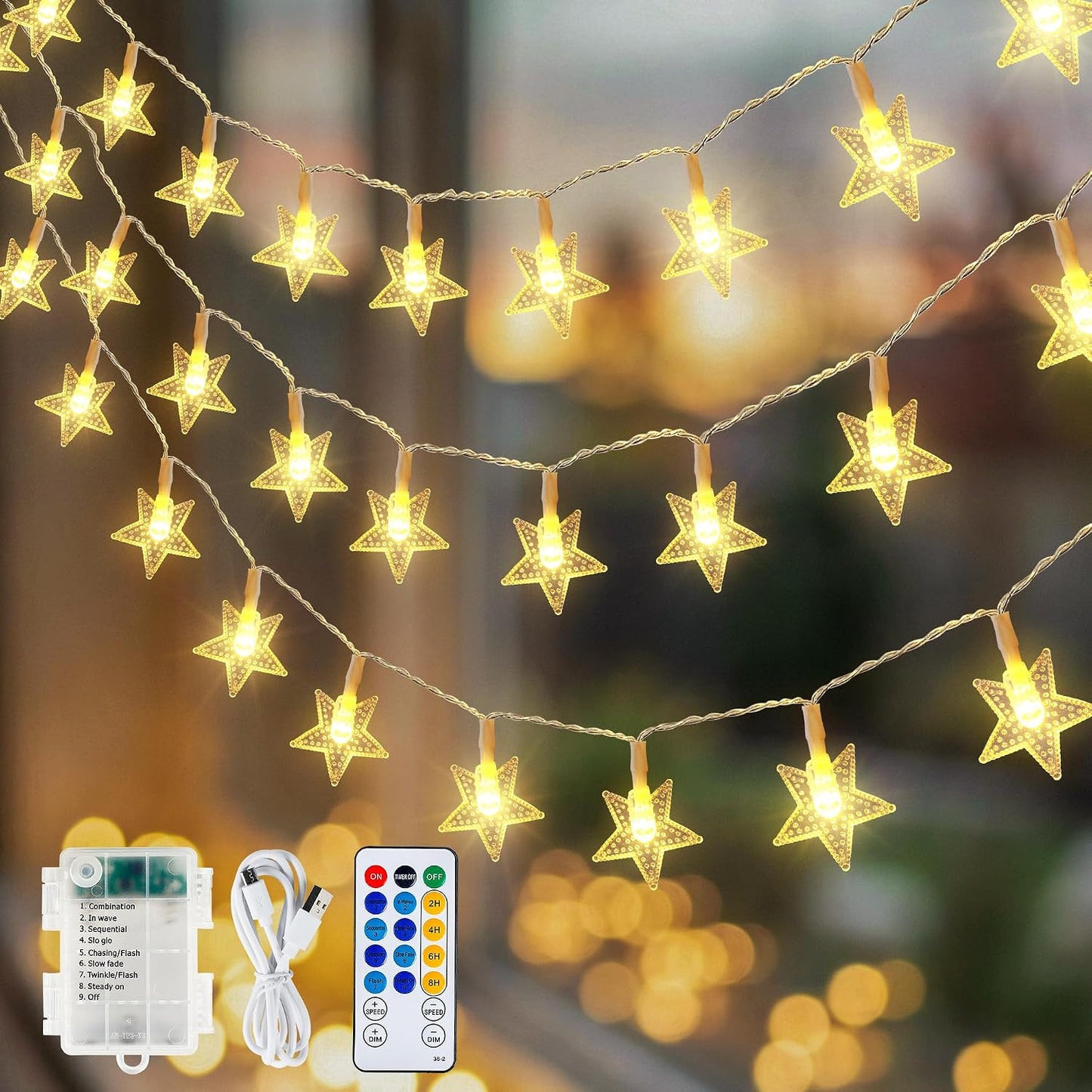 HEYFUNi Warm White Star String Lights, 39FT Plug in Fairy Twinkle Lights | 100LED Christmas Tree Lights With Remote, Star Lights for Bedroom, Home, Girls'Room, Garden, Party, Wedding, Classroom Decor
