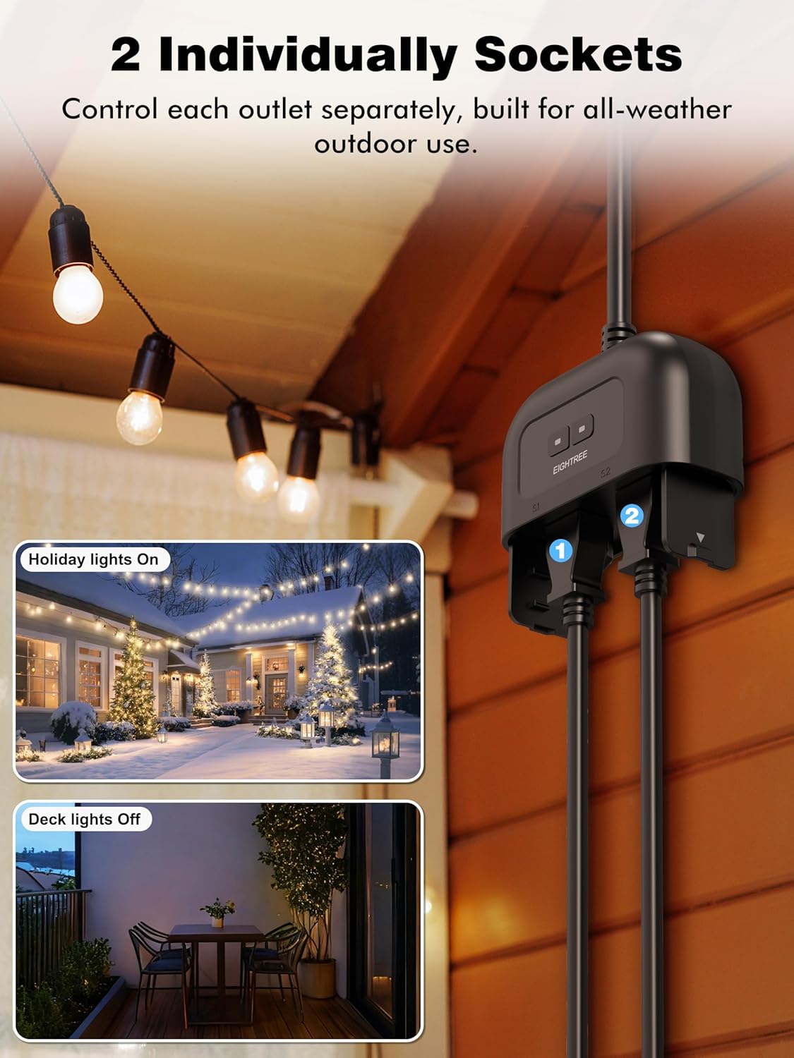 EIGHTREE 5GHz Outdoor Smart Plug, Timer Outlet with 2 Independently Outlets