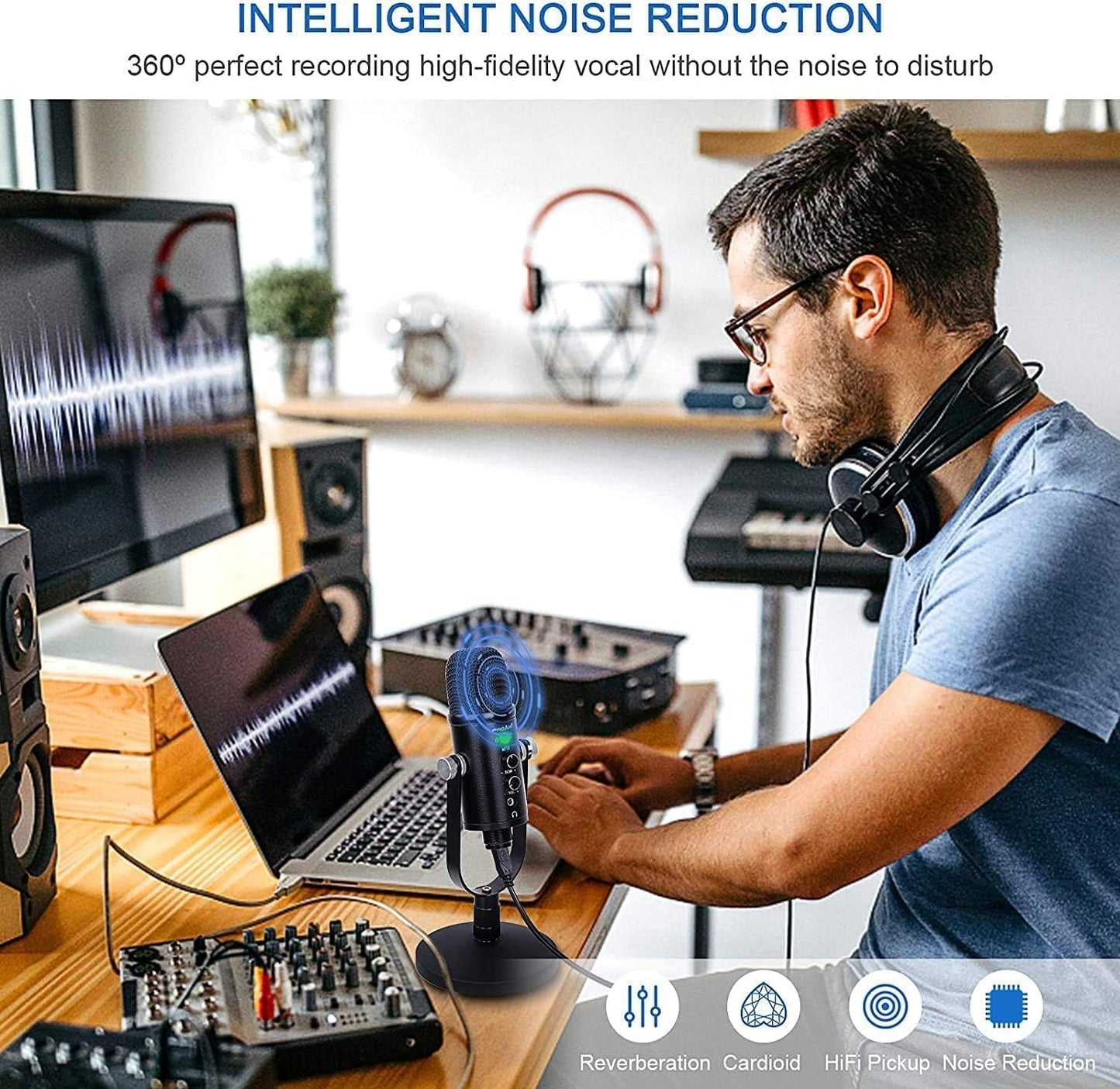 USB Condenser Microphone Kit with Desktop Stand and Phone Adapters | Plug-and-play podcast mic kit for PC and phone, for gaming, streaming and recording. Cardioid pickup keeps voices clear.