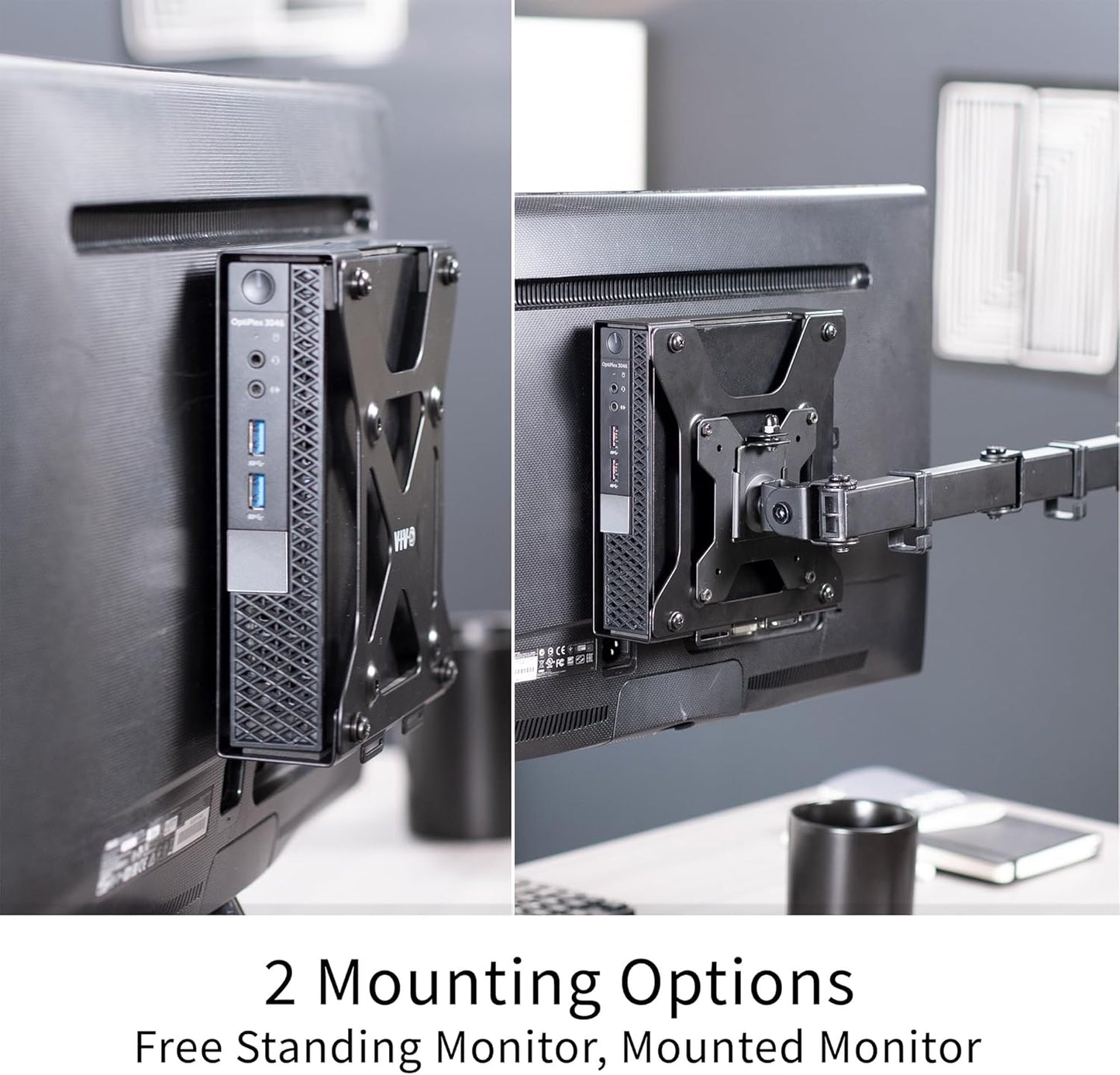 VIVO Behind Monitor Mini PC VESA Mount Designed for Dell OptiPlex Micro CPU, Monitor Arm Computer Holder, Concealed Behind Screen, Desk and Wall Mounting Options, Black, Mount-DLMM2