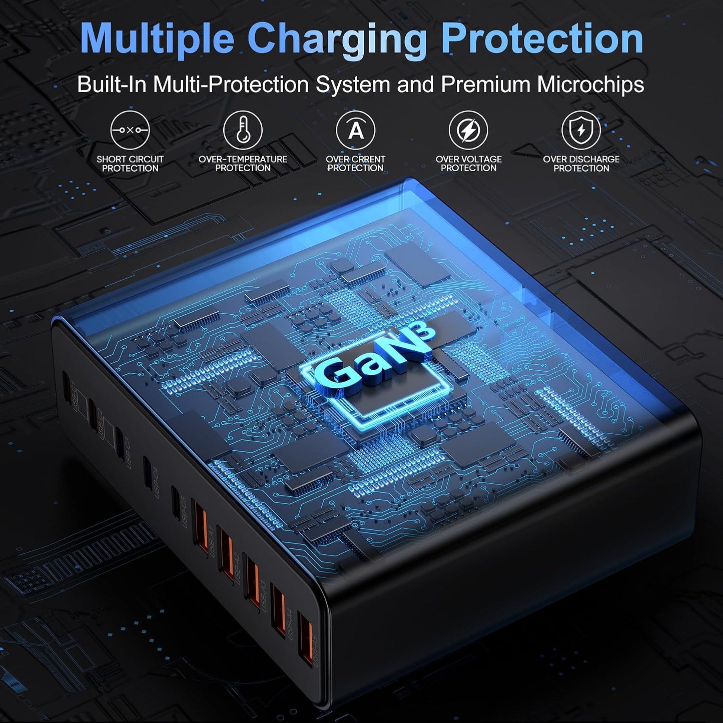 800W USB C Charger Block,10-Port GaN Charging Station | Fast Charging Type C & USB A Wall Charger Adapter for MacBook Pro/Air,iPhone,iPad,Dell XPS,Samsung Galaxy (Bright Black)