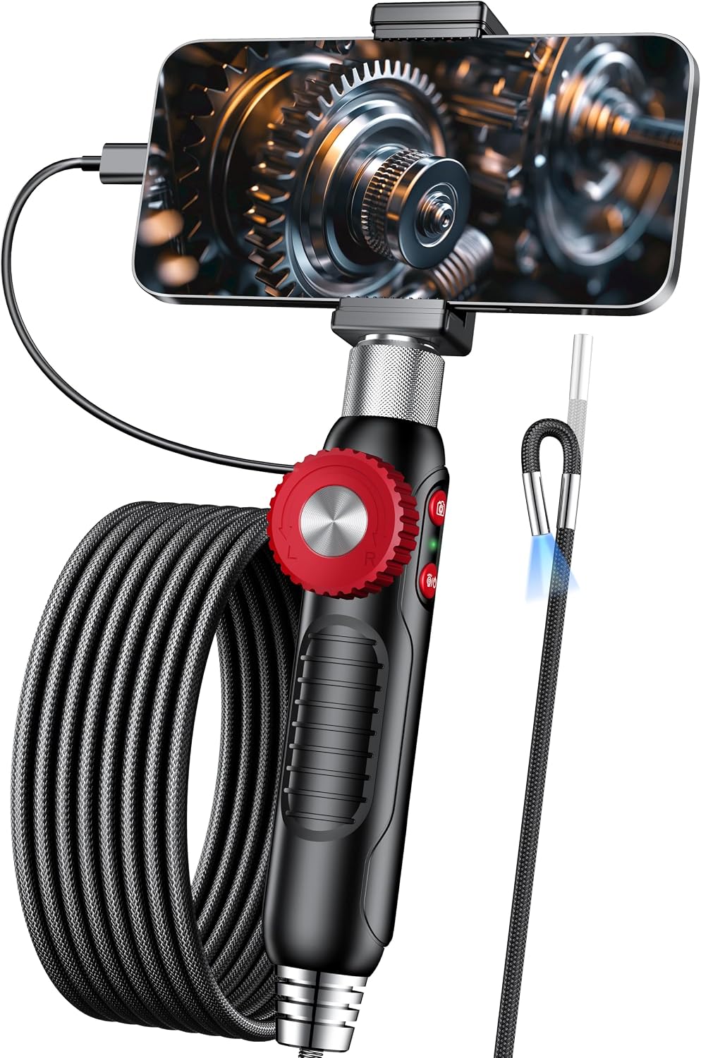 Two-Way Endoscope Camera with Light [360°Rotation],1080P HD,Borescope for iPhone IP67 Waterproof Automotive Engine Plumbing HVAC Inspection 6.2 mm Lens Industrial
