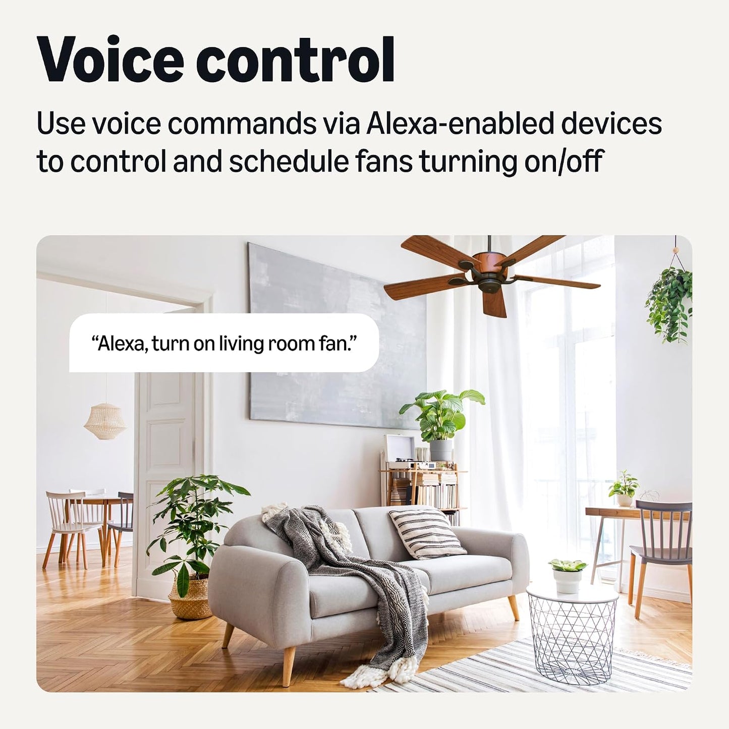 Amazon Basics Smart Ceiling Fan Control Switch, 4-Speed, Single Pole, Voice Control, Works with Alexa Only, Control from Anywhere, 2.4 GHz Wi-Fi, No Hub Required, White