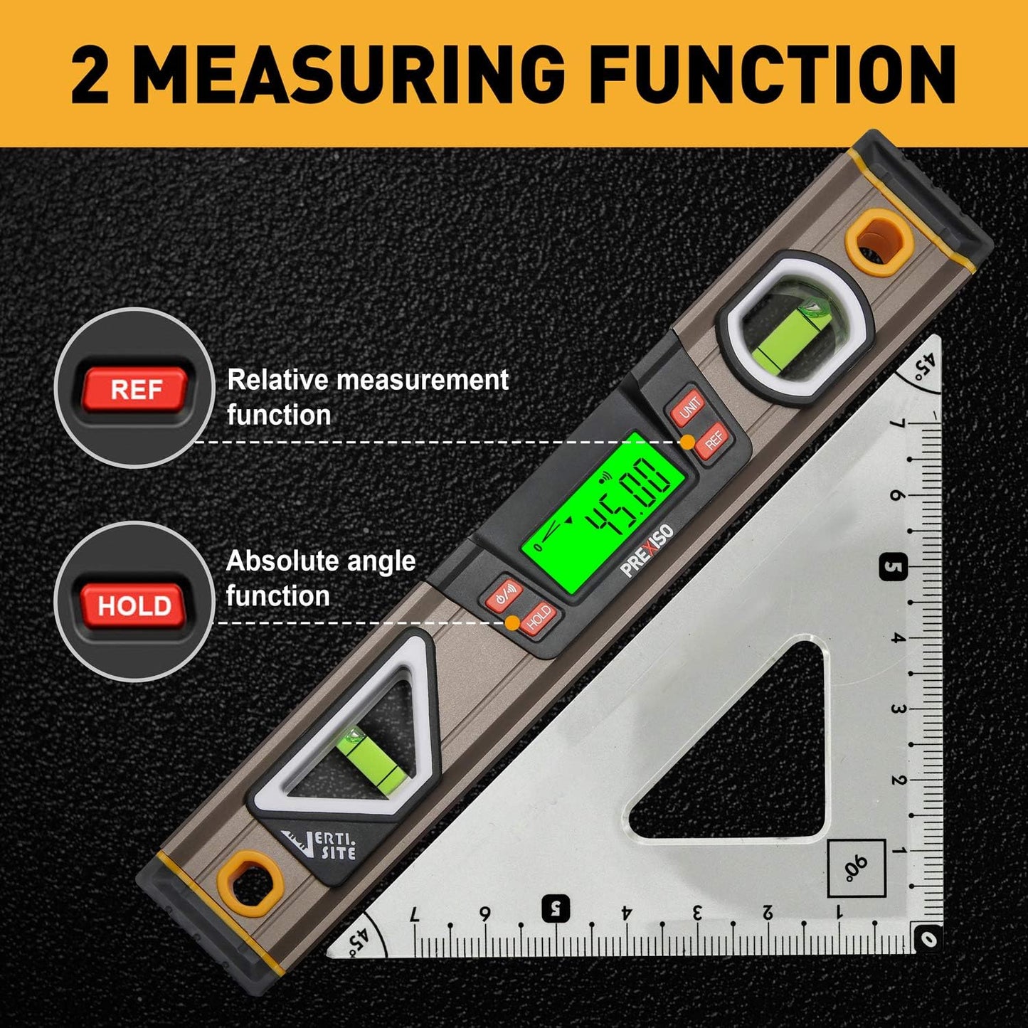 PREXISO Digital Level, 12-inch, Angle Slope with LCD Display, 360° Electronic Bubble Inclinometer, Vertical & Horizontal Spirit Bubble for Construction Carpenter Craftsman Renovation Home Professional