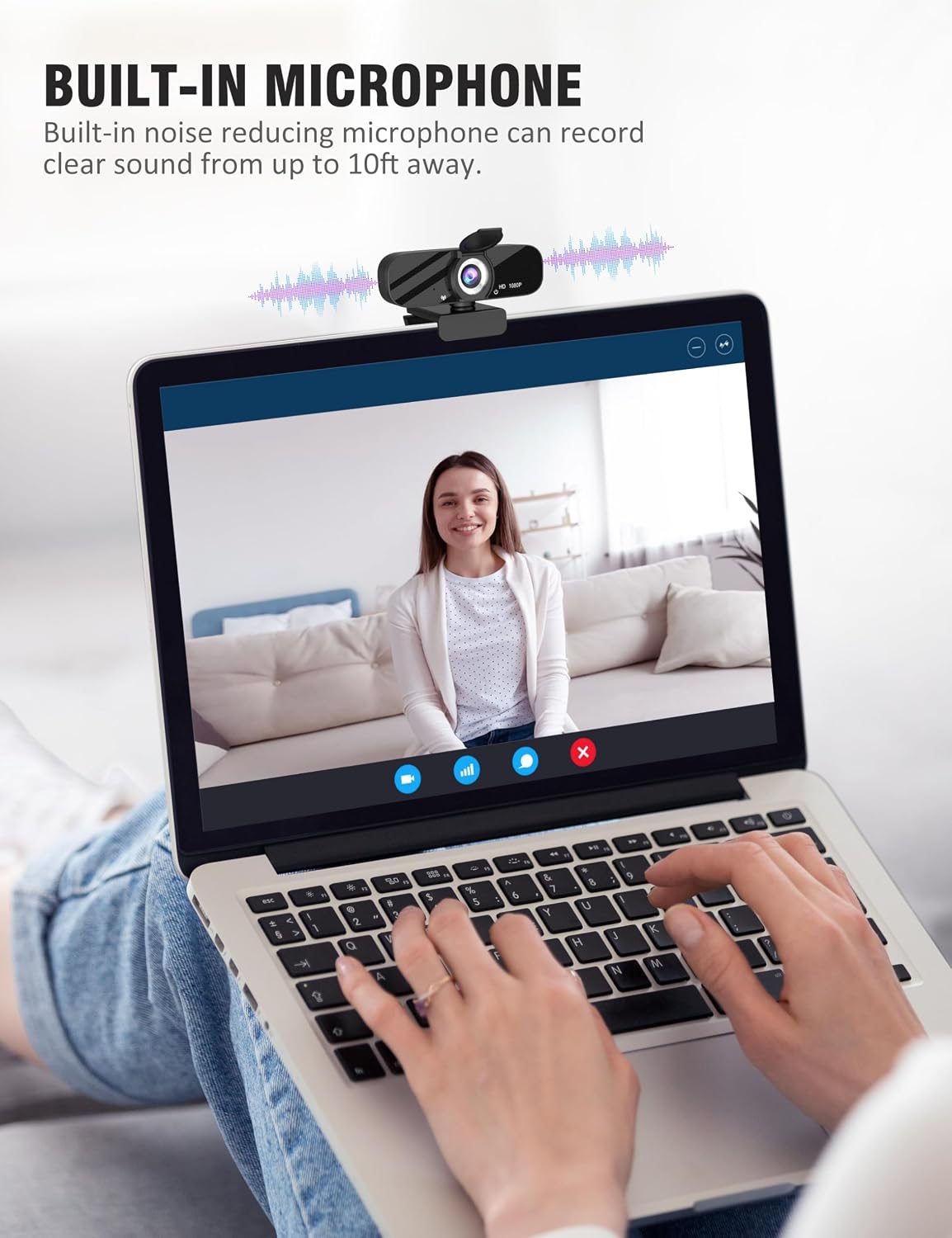 Gozvrpus USB HD Webcam with Built-in Microphone and Rotatable Tripod, 1080P Video, Wide Angle Camera, Privacy Cover, for Desktop PC or Laptop Computer（Black）