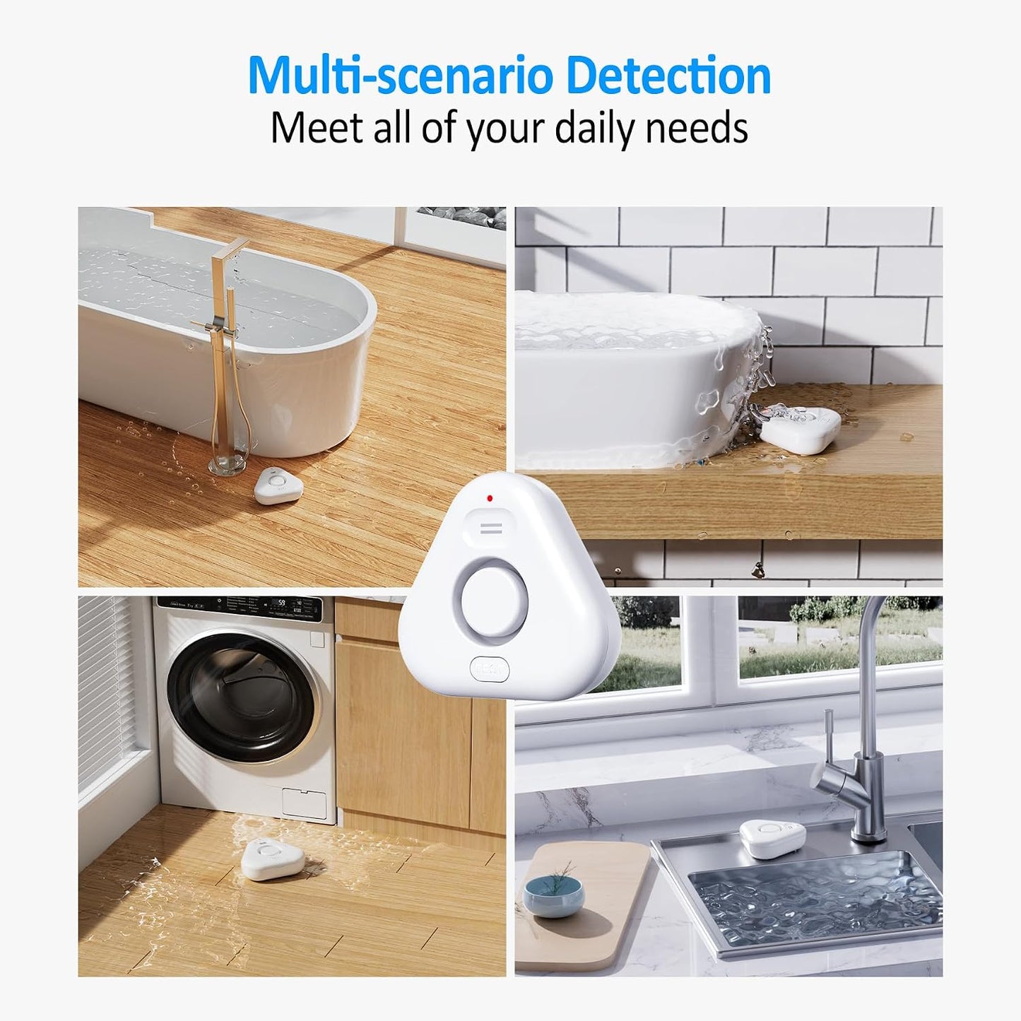 3 Pack Water Leak Detectors for Home, 4 Levels Adjustable Audio 0-120dB Water Sensor Alarm Leak Detector, IP66 Water Leakage Detection Device for Home Basements Bathroom Kitchen Toilet Laundry
