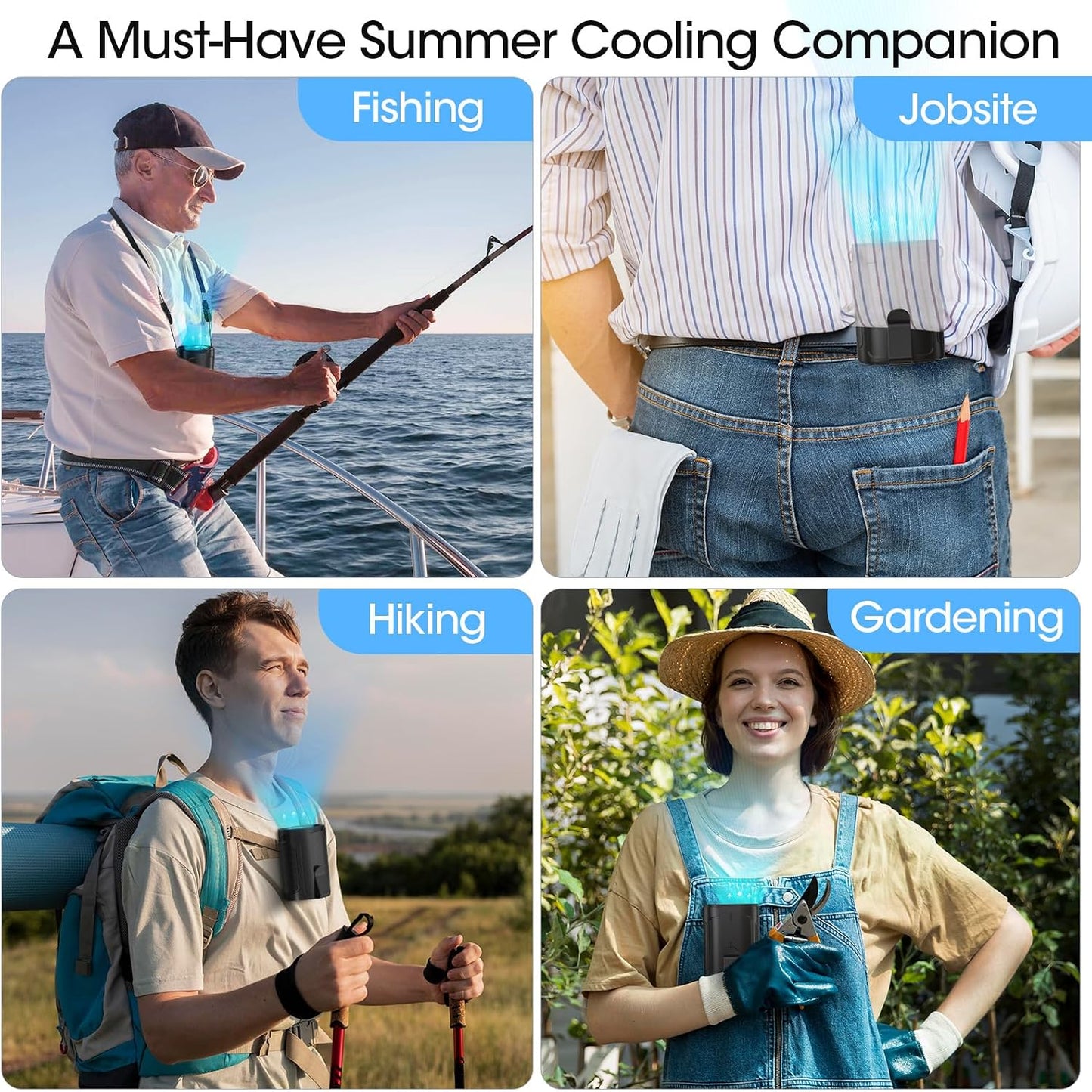 Heelkl 2026 AI Portable Fan Rechargeable, 4-Speed Strong Airflow, Personal Waist Fan with up to 25H of Working Time, Hands-Free Hanging Neck Fan, Wearable Belt Fan for Camping, Outdoor, Jobsite