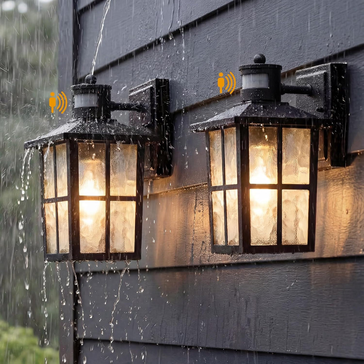 KDG Black Outdoor Motion Sensor Modern Patio Wall Light Fixtures Set of 2