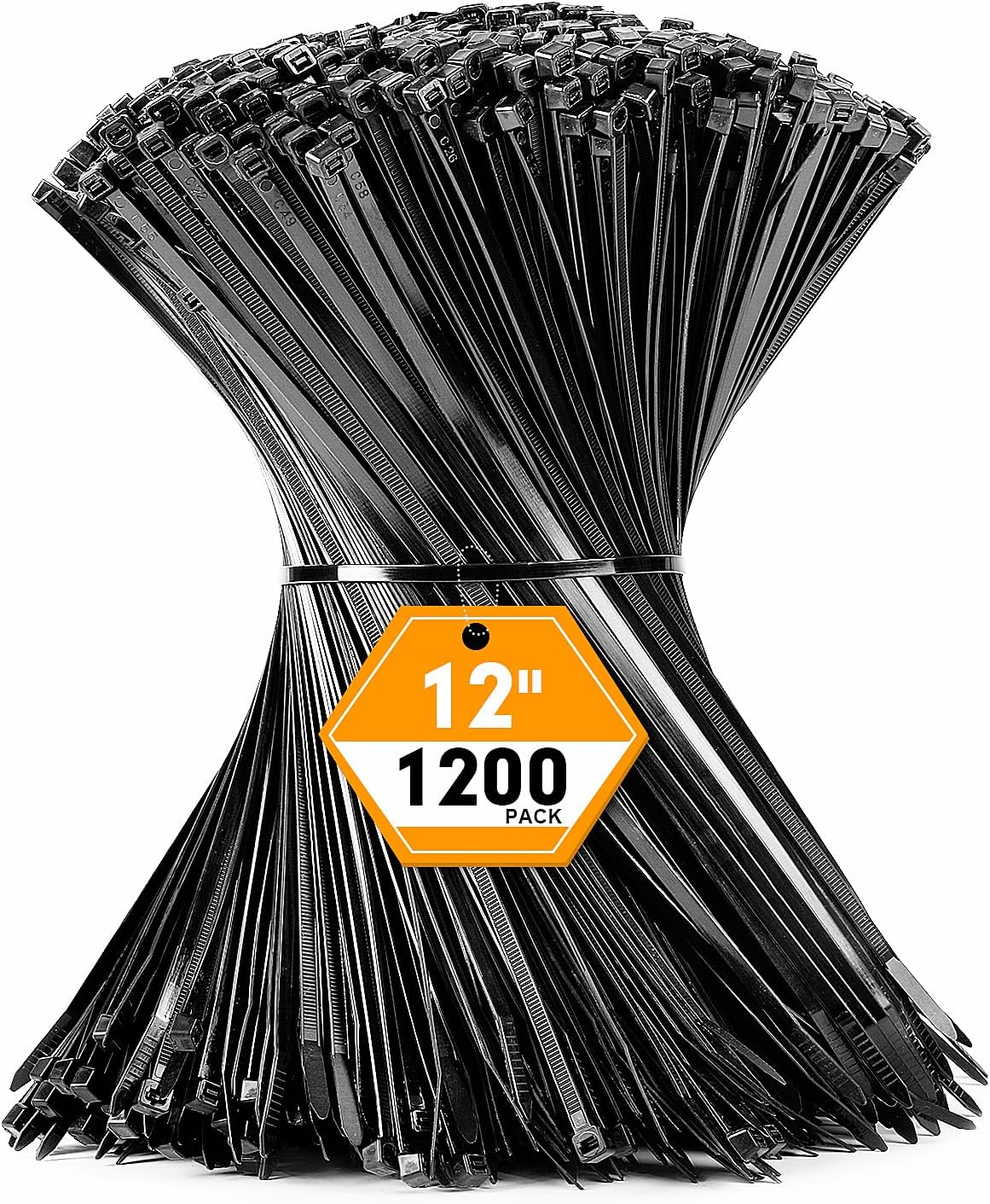 RAZCC 1200pcs Black Cable Zip Ties 12 Inch, Heavy Duty Plastic Nylon Tie Wraps with 50lb Tensile Strength for Indoor & Outdoor