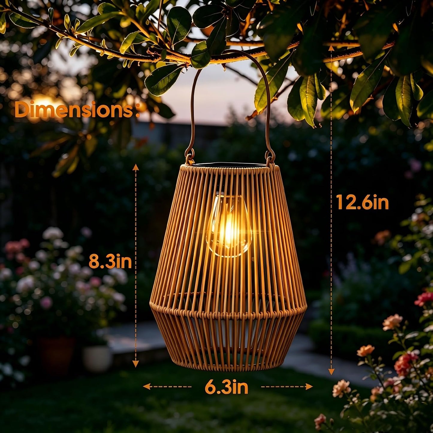 Solar Lanterns Outdoor Waterproof, Solar Rattan Lanterns 2 Pack | Gifts for Women Mom Grandma Hanging Solar Lights Outdoor Garden Decor for Outside, Patio, Yard, Porch, Lawn, 2 Pack