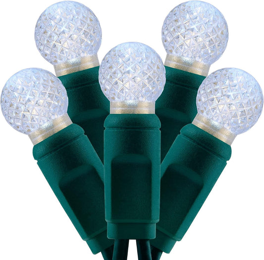 YULETIME 140 Cool White G12 Christmas Lights, 2-Set 24 ft 70 One-Piece LED