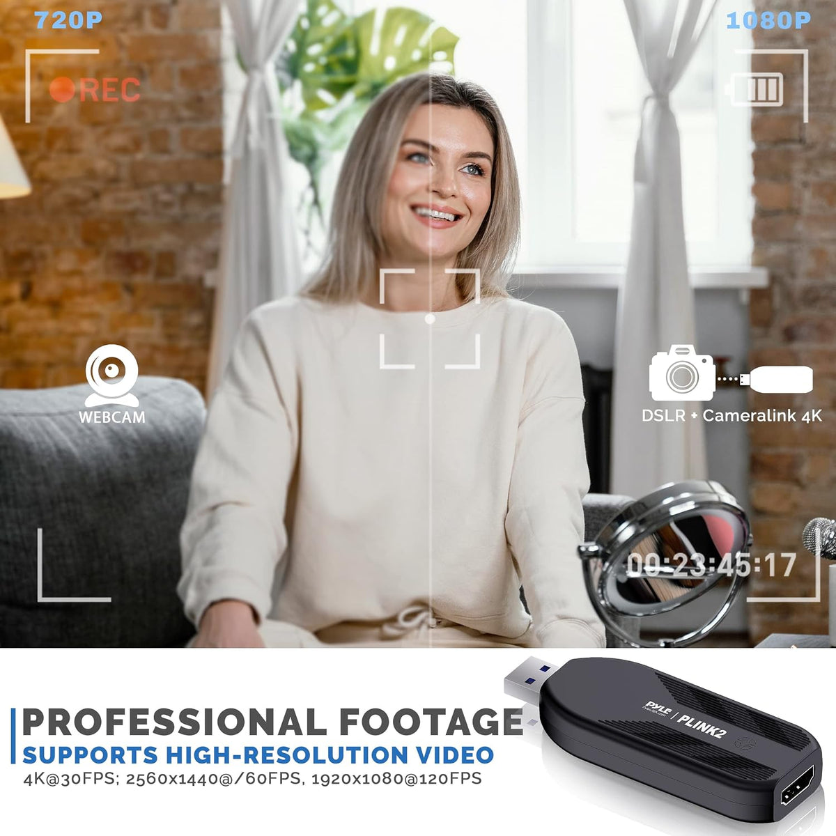 PyleUsa HDMI Capture Card - Camera Link 4K USB3.1 GEN1 HDMI-to-USB Audio-Video Recording via DSLR Camcorder Action Cam, Record Directly to Computer Gaming,Streaming,Conference,Live Broadcast,PLINK 2