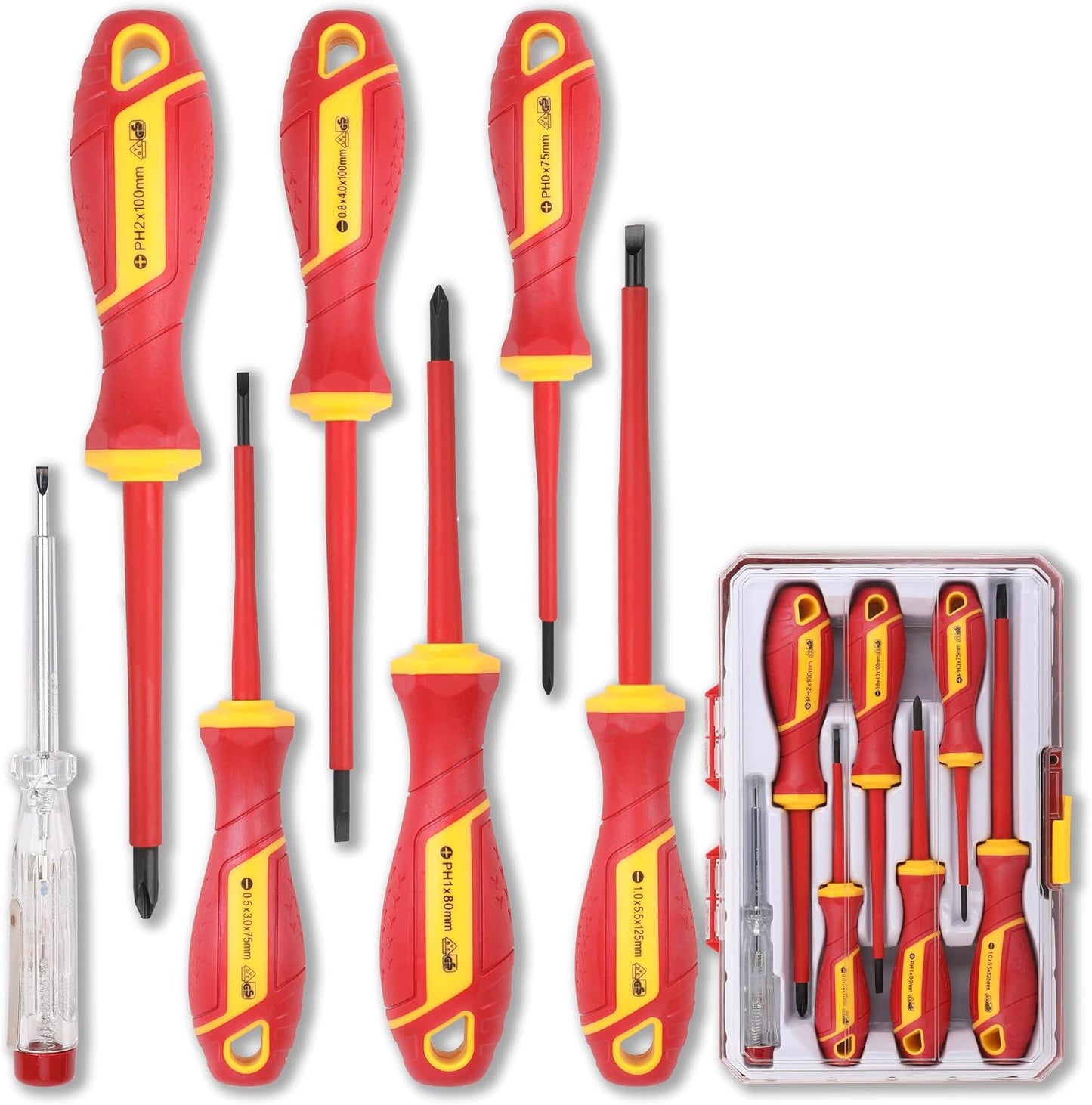 TEMPEST 7 Piece VDE Insulated Screwdriver Set, 1000V Electrical Safety Kit with Voltage Tester, Ergonomic Anti-Slip Handle for Home Wiring, Outlet Repair & Appliance Fixes