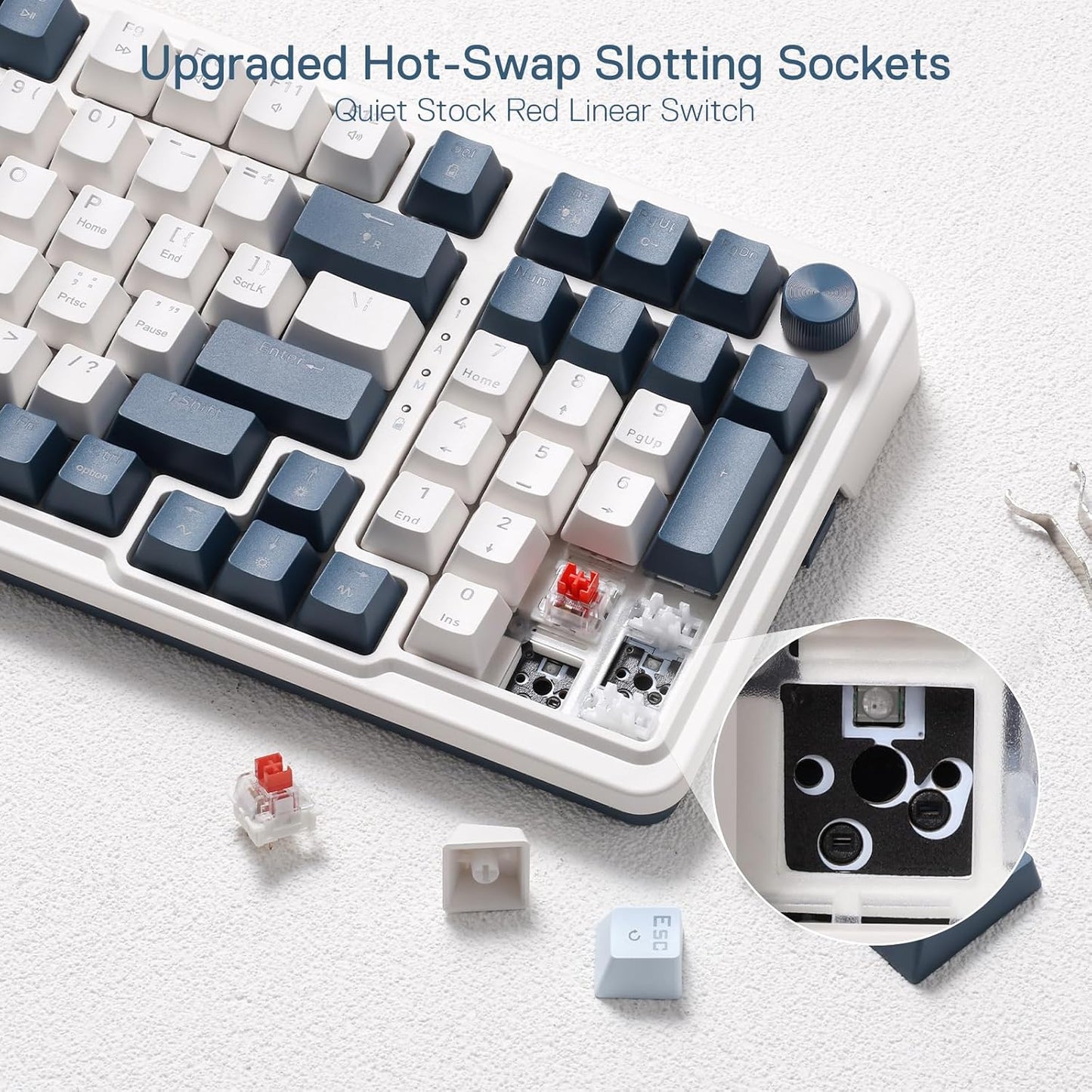 Redragon K686 PRO Wireless RGB Gasket Gaming Mechanical Keyboard, Easy Knob | Multi-Function Control Wheel, 0-Delay Tri-Mode, Cushioned 5-Layer Noise Dampening for Creamy Thocky Sound, Practical 98 Keys