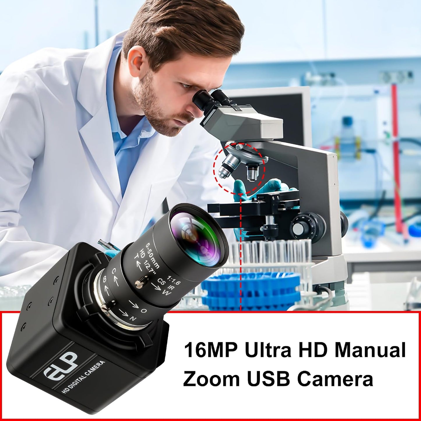 USB Camera 16 Megapixes High Resolution 5K USB Webcam with CS Mount 5-50mm Manual Varifocus Lens Close UP OpenCV Camera Free Driver Plug and Play for Windows Linux Laptop Jetson Nano