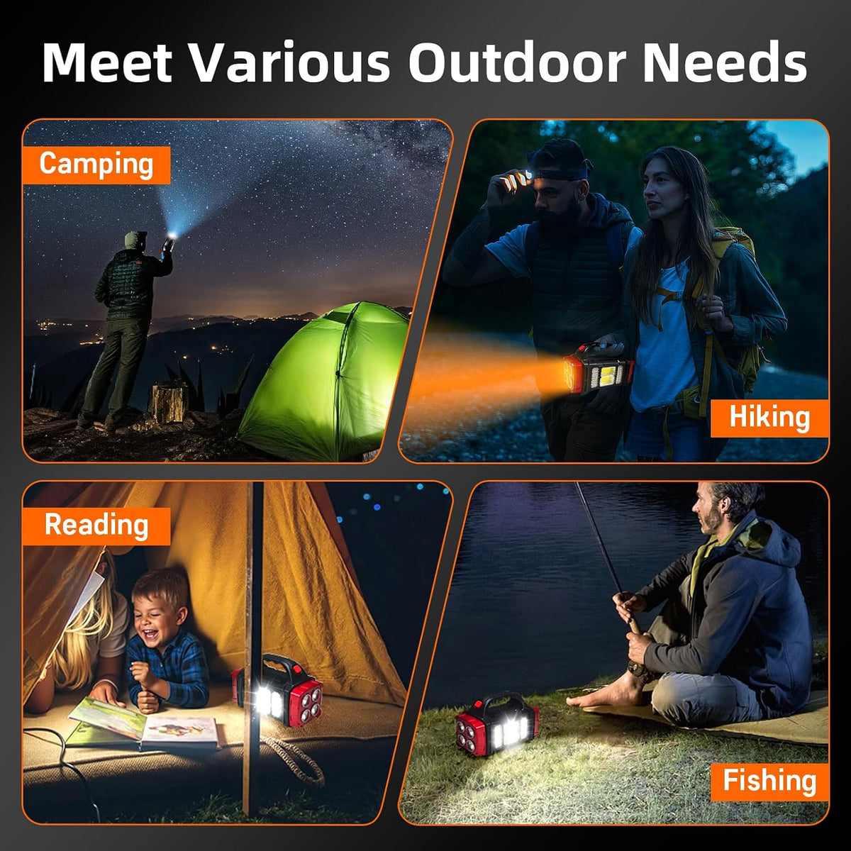 Solar Handheld Flashlight, 4 Lighting Modes Rechargeable LED Work Light, USB-C & Solar Powered Portable Lantern,Emergency Camping Light for Outdoor, Hiking, Power Outage (Red-1pcs)